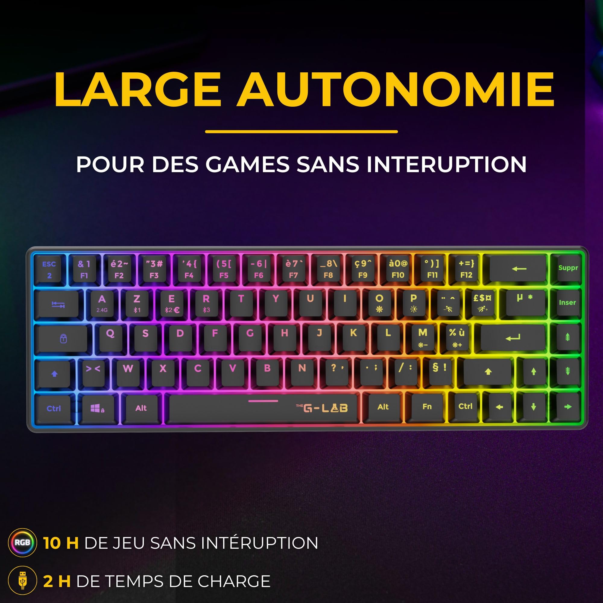 The G-Lab Combo Hydrogen WL – Pack Clavier Souris Gamer sans Fil – Clavier Gamer sans Fil 60% AZERTY FR RGB – Souris Gaming 7200 DPI – Double Mode 2,4GHz & Bluetooth – PC et PS