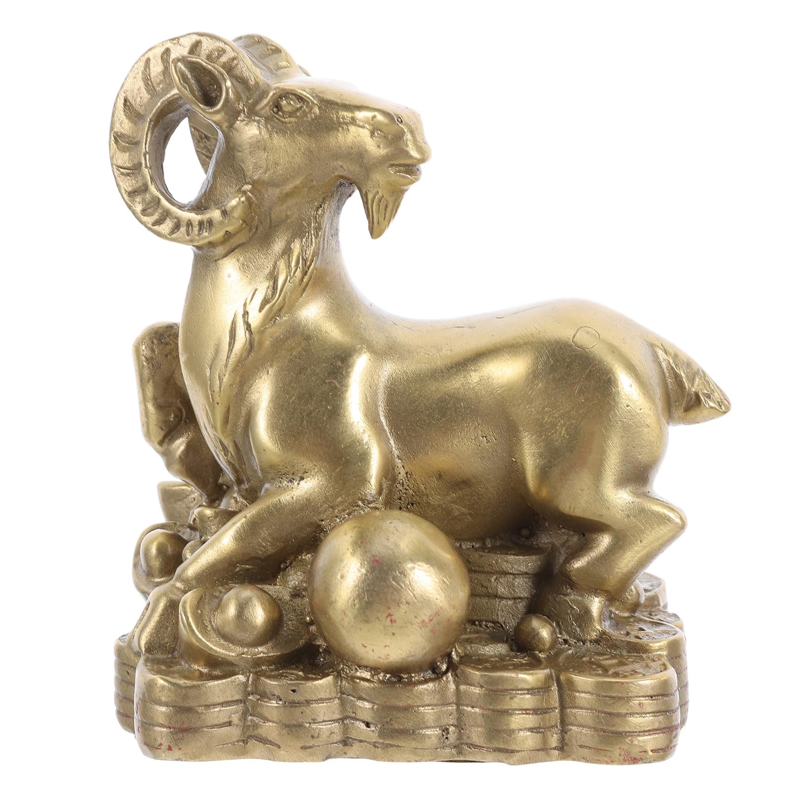 SHINEOFI Mosiężna figurka kozy: Kolekcjonerska, realistyczna figurka zwierzęcia zodiaku - Rok Owcy 2027, zwierzęcia, dekoracja biura