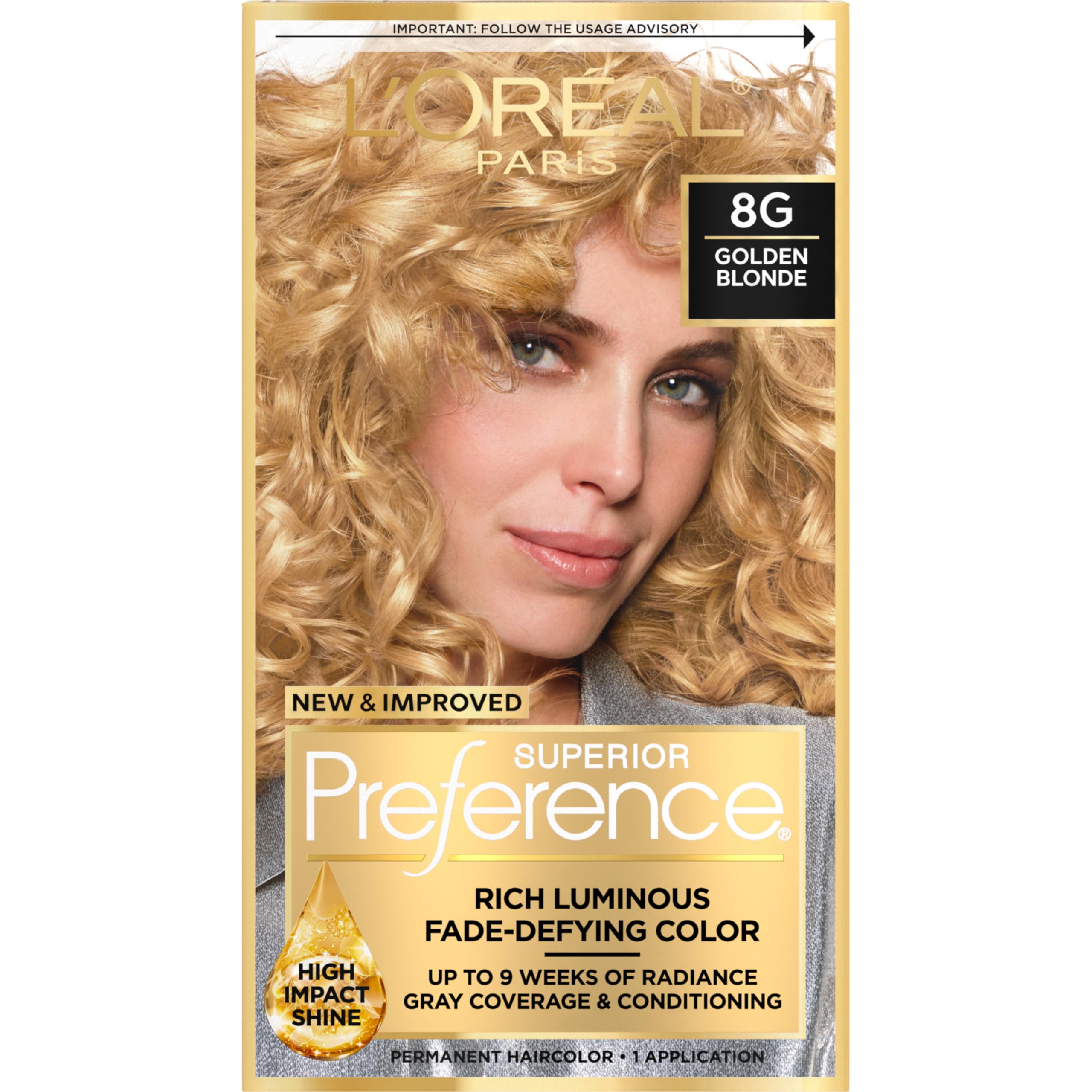 Superior Preference Luminous Fade-Defying Permanent Hair Color, Hair Dye For Up to 9 Weeks of Radiance, Golden Blonde 8G, 1 Hair Dye Kit