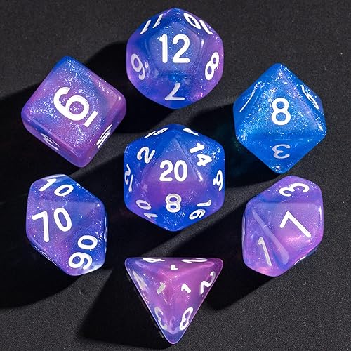 Miniatura 17 de Juego de dados DND de 7 dados poliédricos con una bolsa de dados de cuero, juego de dados D&D para juegos de mesa RPG (negro)