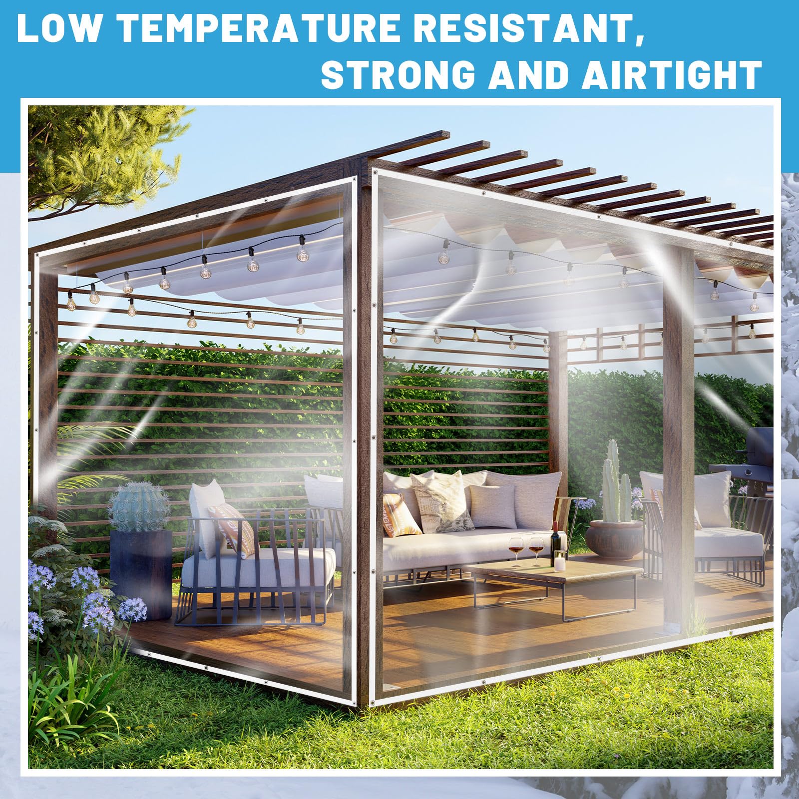 8x10ft Clear Heavy Duty Tarp - 20 Mil PVC Vinyl, Waterproof, Transparent, With Rope For Patio, Garden, Camping, Window Cover, Outdoor Use