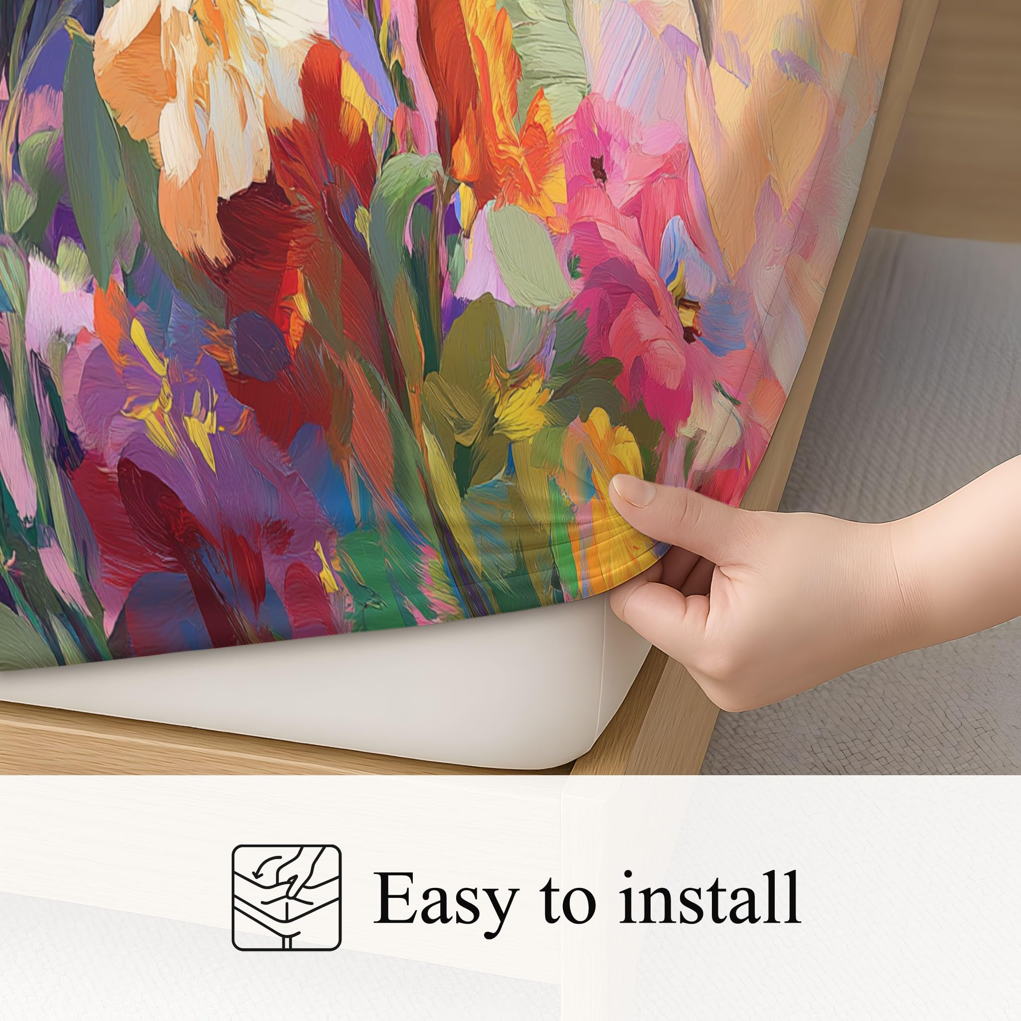 Blumenmuster Pferdekopf Blüten Spannbettlaken 160 x 200 cm - Bettlaken Pflegeleicht, Hyperrealistisch Landhausstil Sanft, Bettwäsche-Set, 3-teiliges Künstlerisches Schlafzimmer