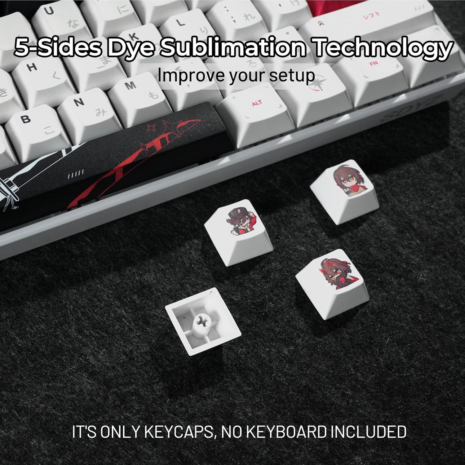 XVX Japanese Keycaps- Premiun PBT White Keyboard Keycaps, Dye Sublimation Bow Keycap Set with Cherry Profile,134 Keys Keycap Suitable for 60% 65% 75% 80% 100% Layout Mechanical Keyboard