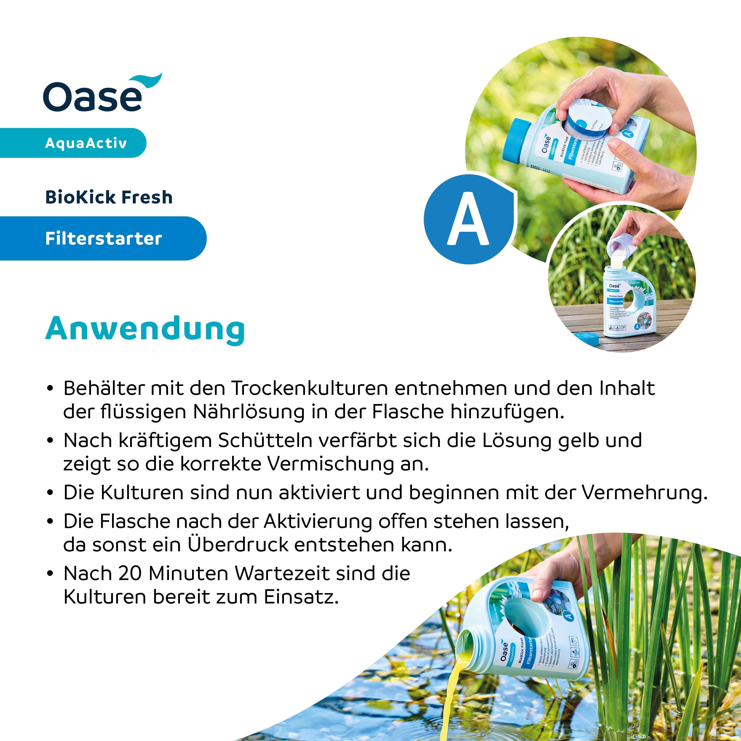 OASE AquaActiv BioKick Fresh Activateur de bactéries pour filtre de bassin 500 ml 10 000 l