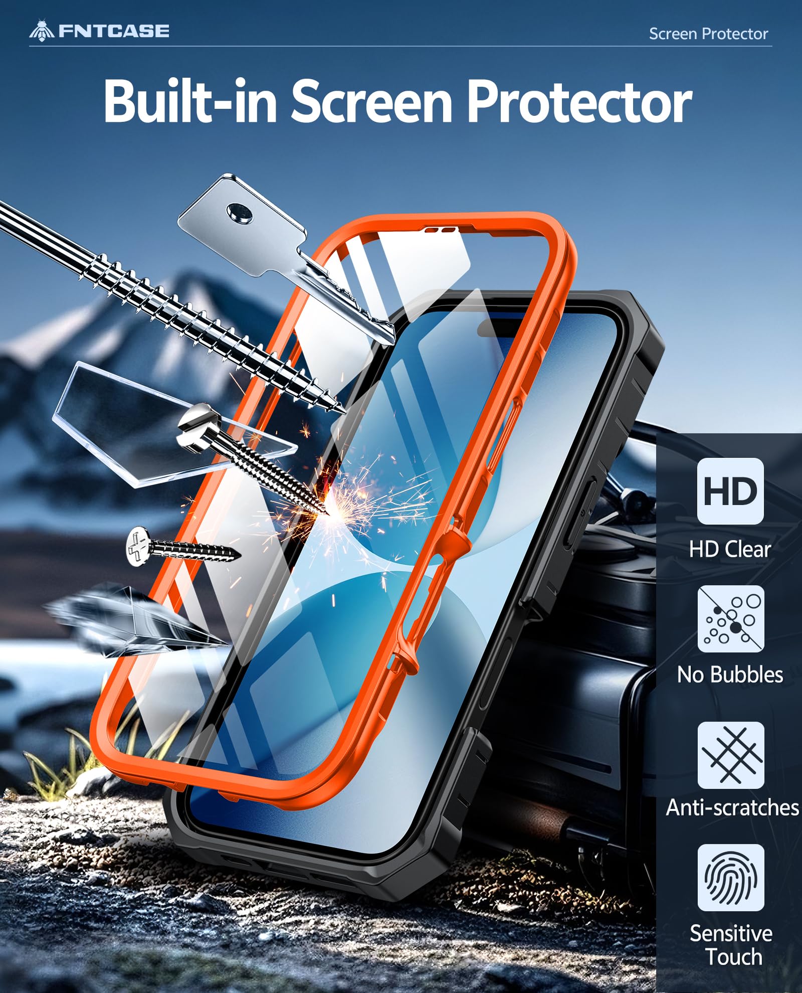 FNTCASE Custodia per iPhone 17 con pellicola protettiva integrata e cavalletto