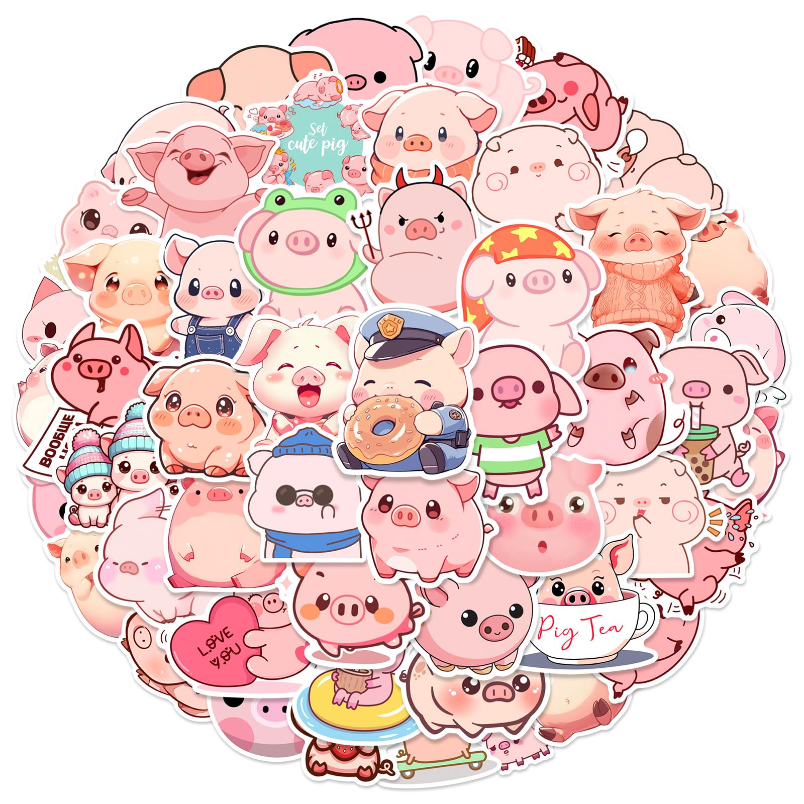 50 Stück Süßes Schweine Aufkleber Pack Cute Pig Sticker Set wasserdichte Vinyl Sticker für Laptop Kinder Autos Motorrad Fahrrad Skateboard Gepäck Koffer Computer Aufkleber Graffiti Decal
