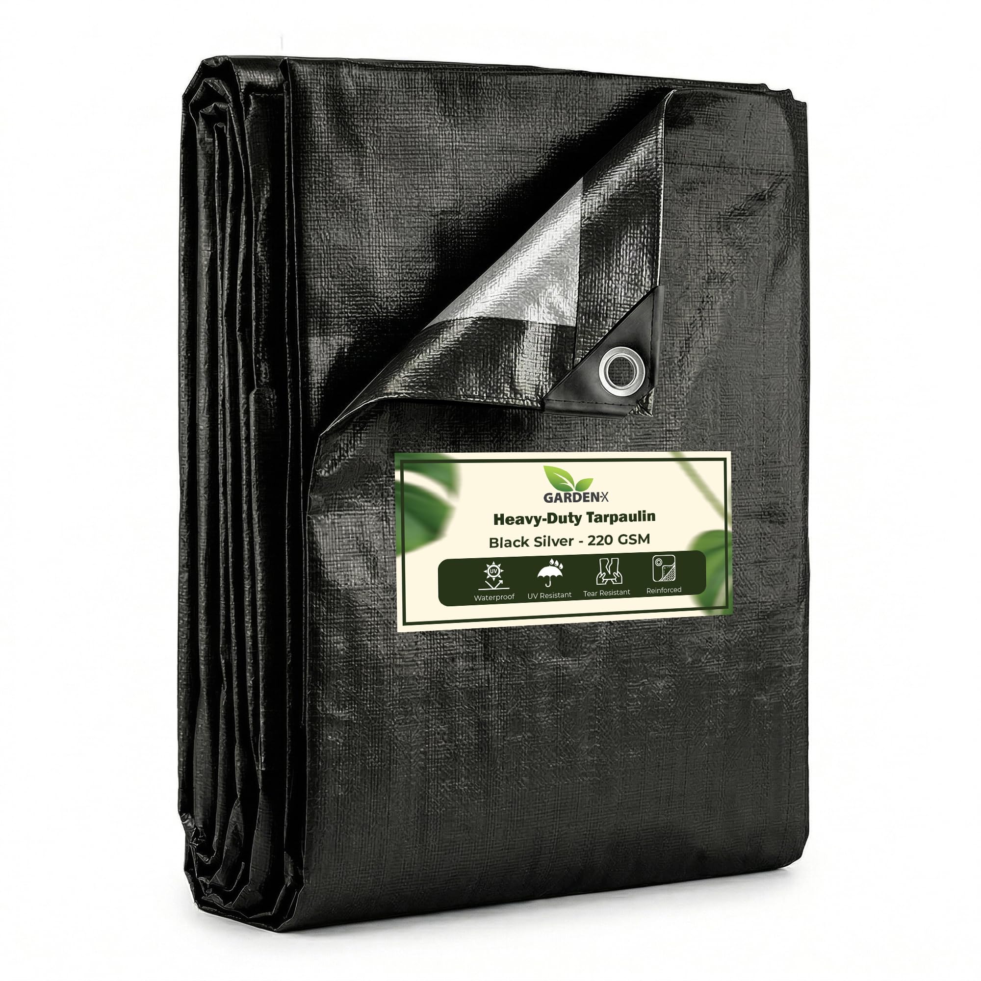 GARDENIX Tarpaulin 2m x 3m Black Heavy Duty 220gsm- eyelets every 50 cm Waterproof Tarp Sheet Cover, Groundsheet,Multipurpose, Reinforced