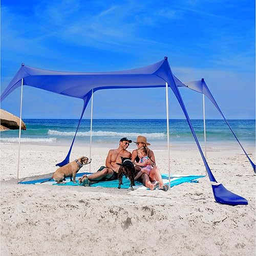 Sun Ninja - Tienda de campaña para playa con protección solar UPF50+ con pala de arena, estacas para el suelo y postes de estabilidad, sombra