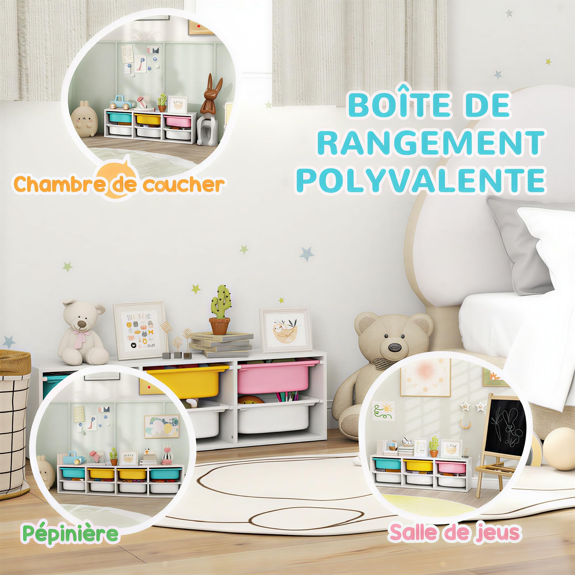 AIYAPLAY Meuble Rangement Enfant à 2 Niveaux avec 6 bacs Amovibles, étagère de Rangement pour Jouets Enfants pour Chambre d'enfant, Salle de Jeux ou garderie, Blanc