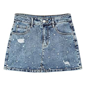 Amazon.com: Women's Rhinestone Denim Skirt Mid Rise