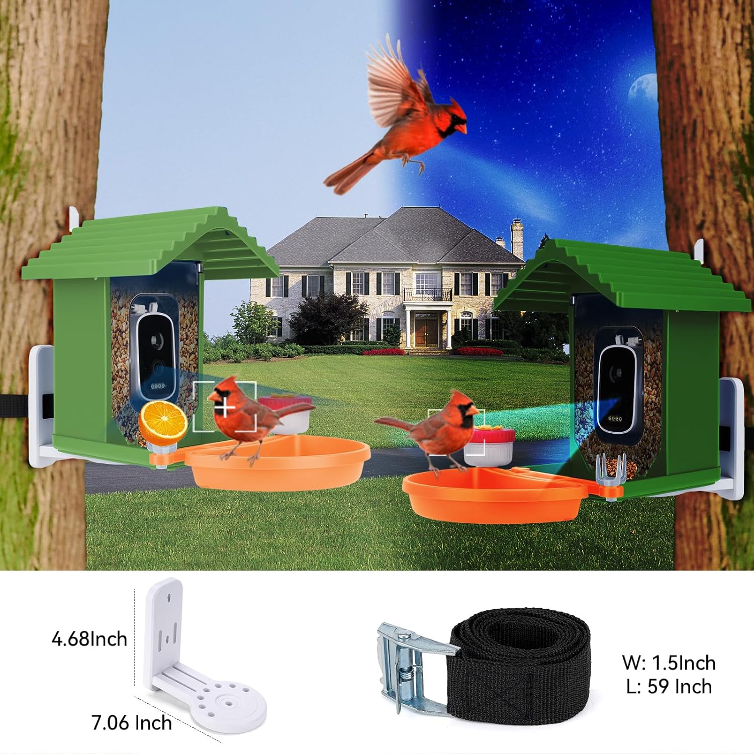 Smart AI Bird Feeder with Camera,2.5K HD Live View,Solar Powered,Instant Birds Species Recognition,Real Time Alerts,Wireless Birdhouse with Night Vision,Ideal Gift,Green - Image 6