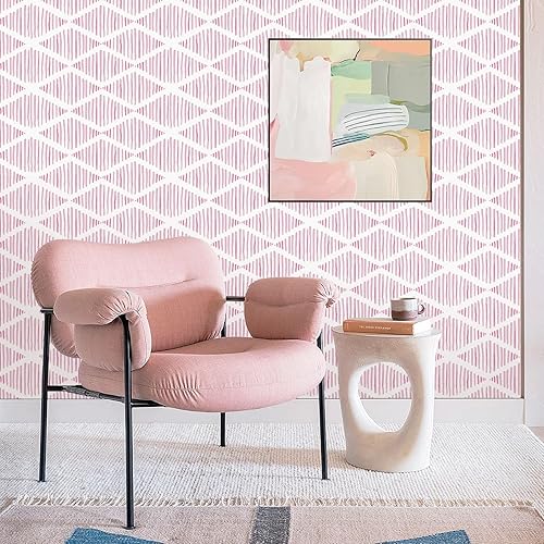 Miniatura 8 de Qianglive Papel tapiz moderno blanco y rosa para despegar y pegar, diseño de rayas de diamante, vinilo impermeable, papel de contacto, estante de