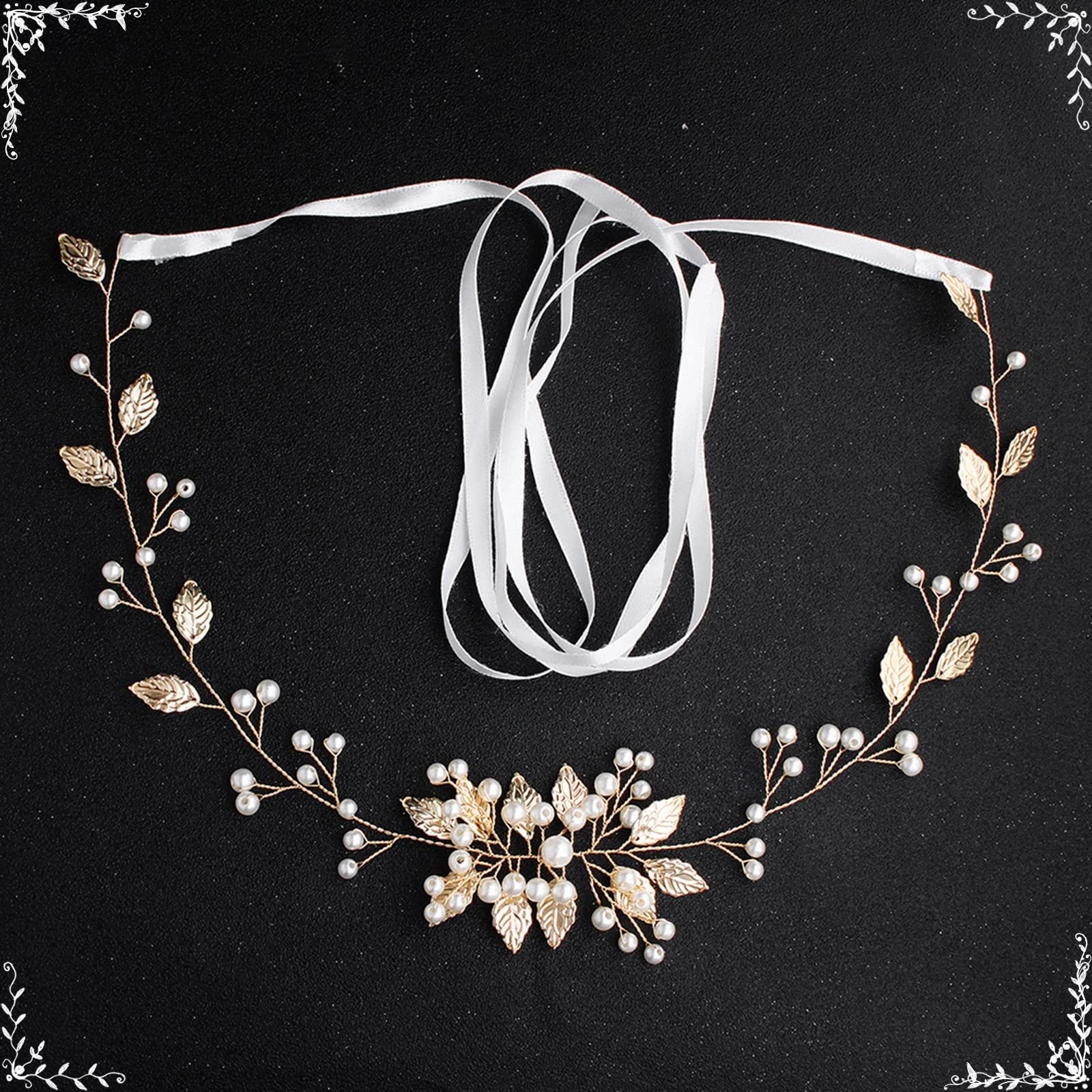 Catena per cintura di perle, collana con catene per il corpo Collana con foglia d'oro Catena per vita con perle Catena per vita Rotondo bianco 18 pollici (46 cm) Gioielli per il corpo per le donne