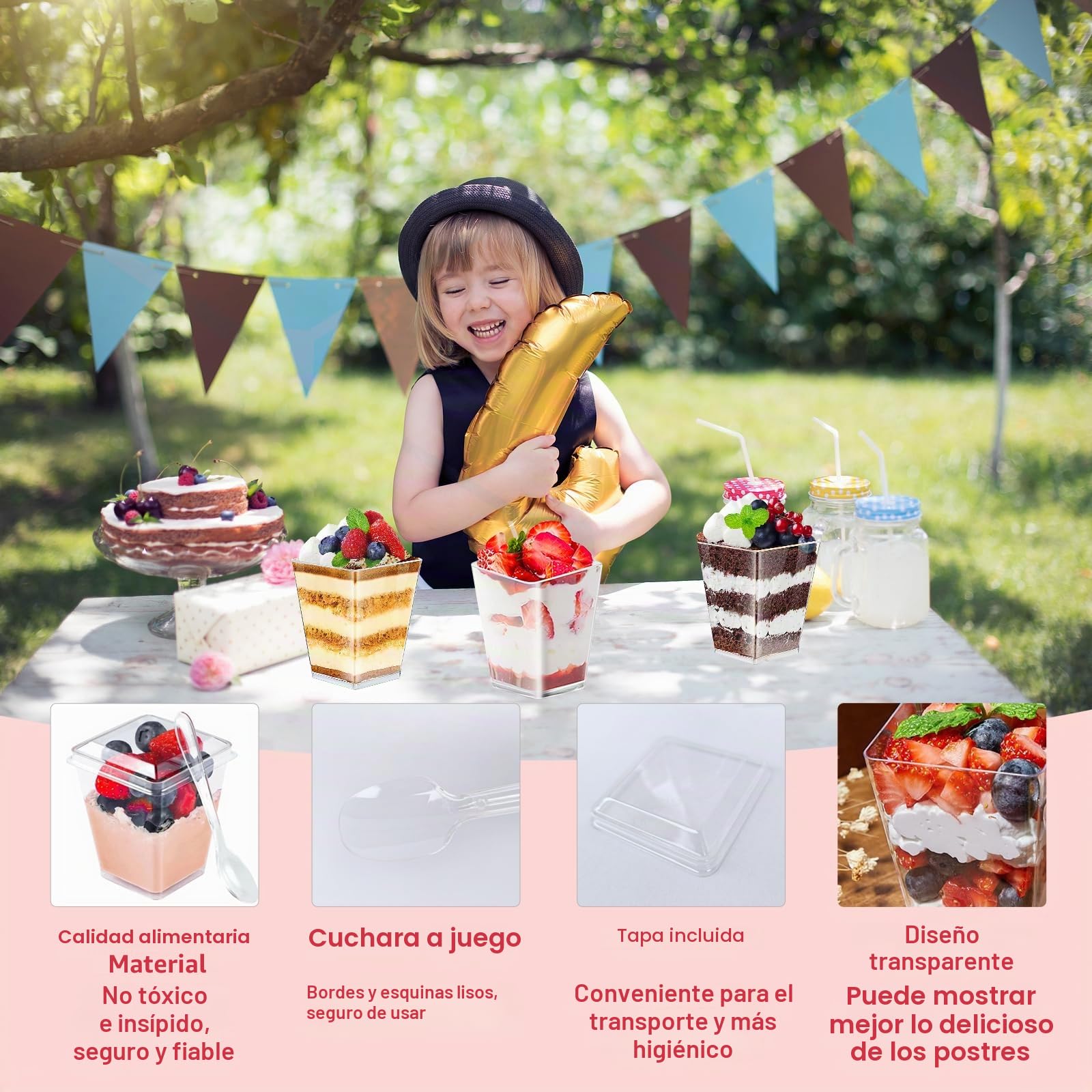 40 Piezas Vasos de Postre con Cucharas y Tapa, 5oz/160ml Reutilizables Tazas de Postre, Vasitos Aperitivos Plastico, Vasitos para Postres Transparentes, para Mesas de Postres de Bodas Navidad
