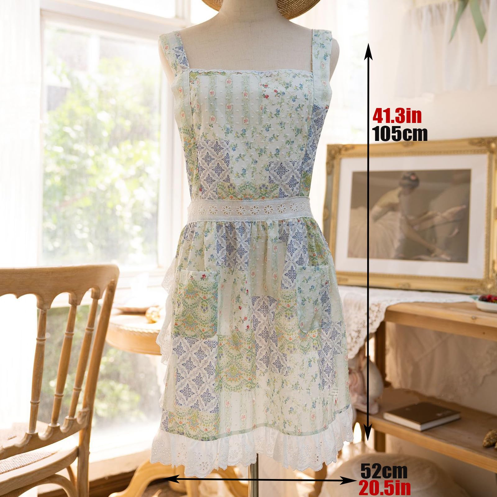 Bawełniany Fartuch Kobiet W Japońskim Stylu Fartuchy Damski Pinafore Z 2 Kieszeniami Do Ogrodzie Sprzątanie GotowanieBlue,One Size