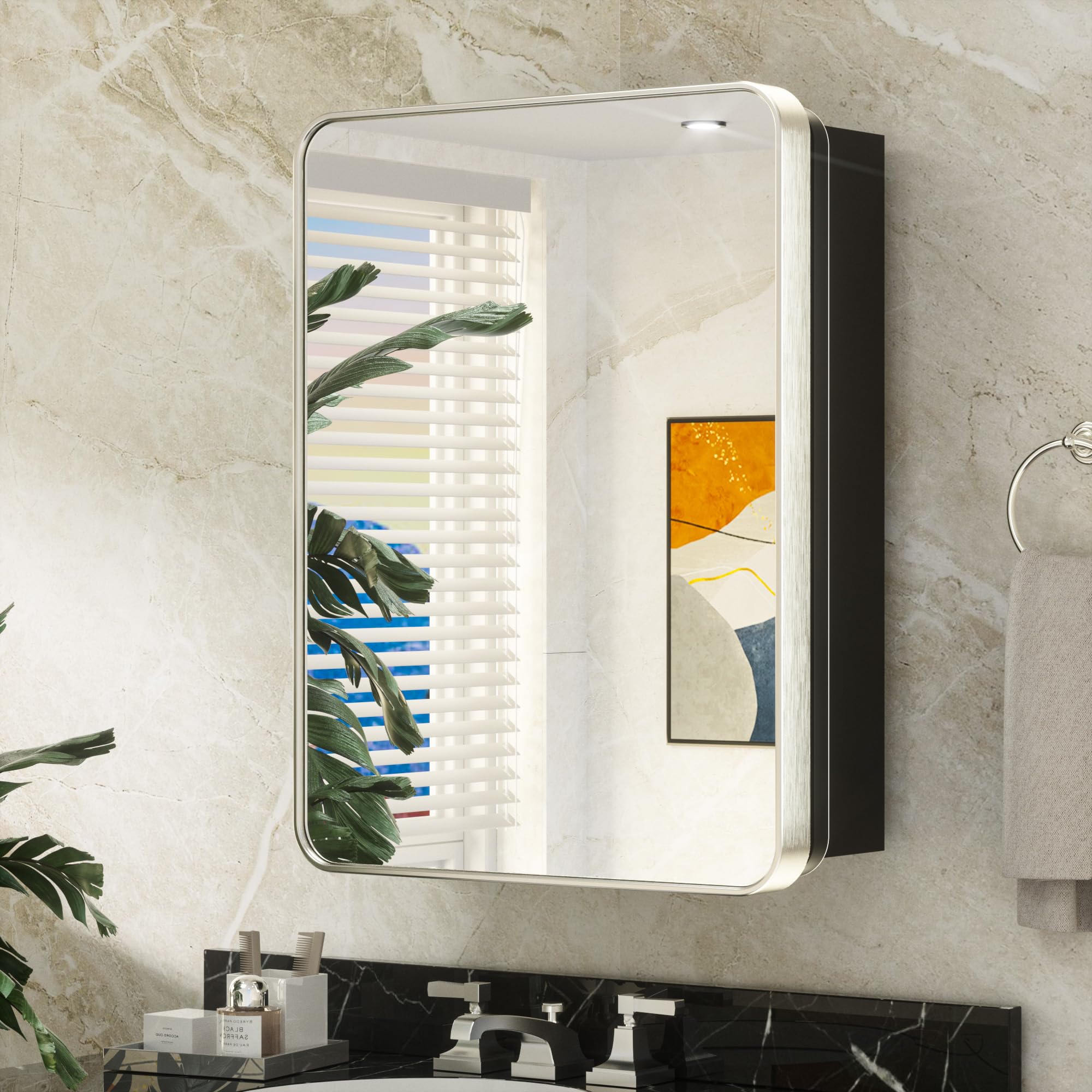 Keonjinn 20 x 26 Inch Brushed Nickel Recessed Medicine - bathroom furniture | Mubboo