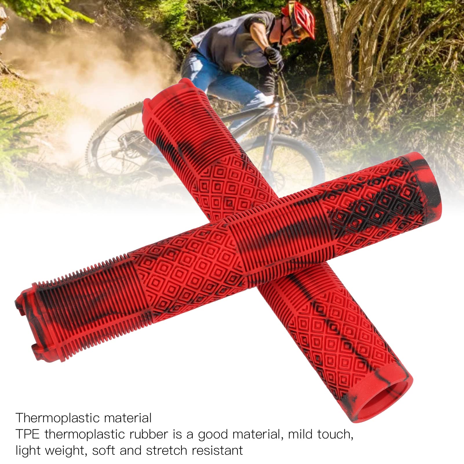 1Pair Bikes Handlebar Grips, TPE Rubber Bikes Handle Grips, Avoid Slip and for Long-Lasting Mountain Bikes Handle Bar Grips, Bikes Hand Bar End Grips for Standard 22 2mm(red)