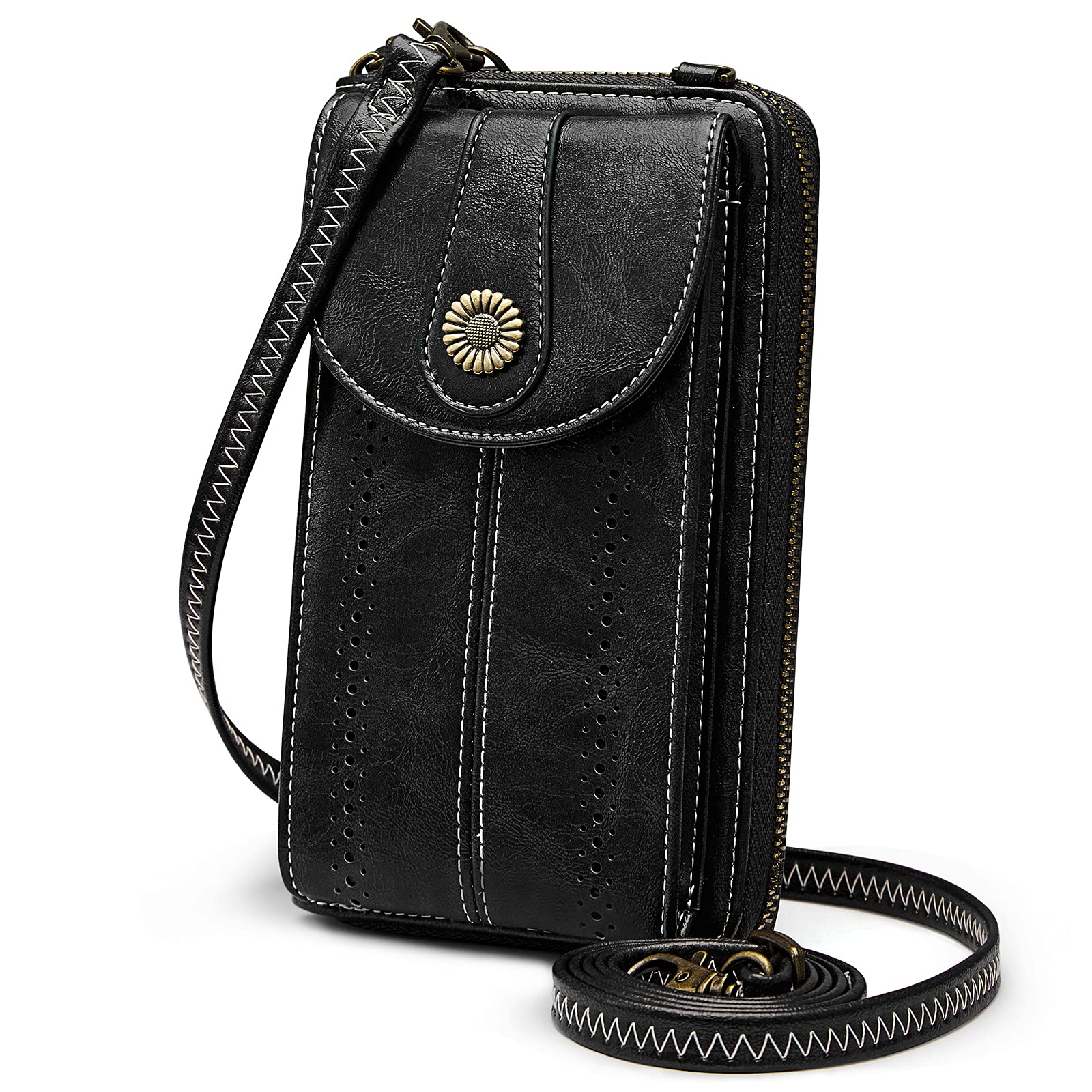 S-ZONE Women RFID Blocking Crossbody Cell Phone Purse Small Faux Leather Wallet Purse