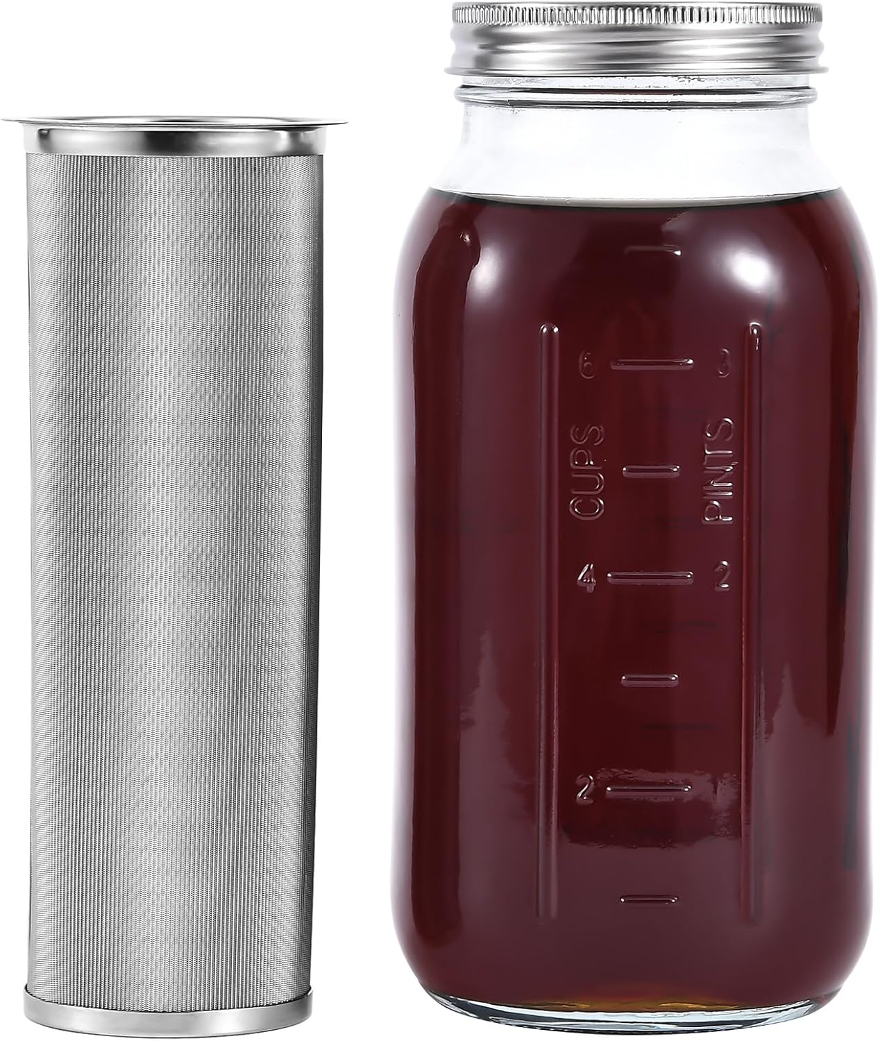 UPTRUST Durable Glass Cold Brew Mason Jar Iced Coffee Maker, 64 oz (2 Quart), Heavy Duty Stainless Steel Filter for Iced Brew Coffee, Lemonade, Ice Tea, Homemade Fruit Drinks Container UPTRUST Durable Glass Cold Brew Mason Jar Iced Coffee Maker, 64 oz (2 Quart), Heavy Duty Stainless Steel Filter for Iced Brew Coffee, Lemonade, Ice Tea, Homemade Fruit Drinks Container
