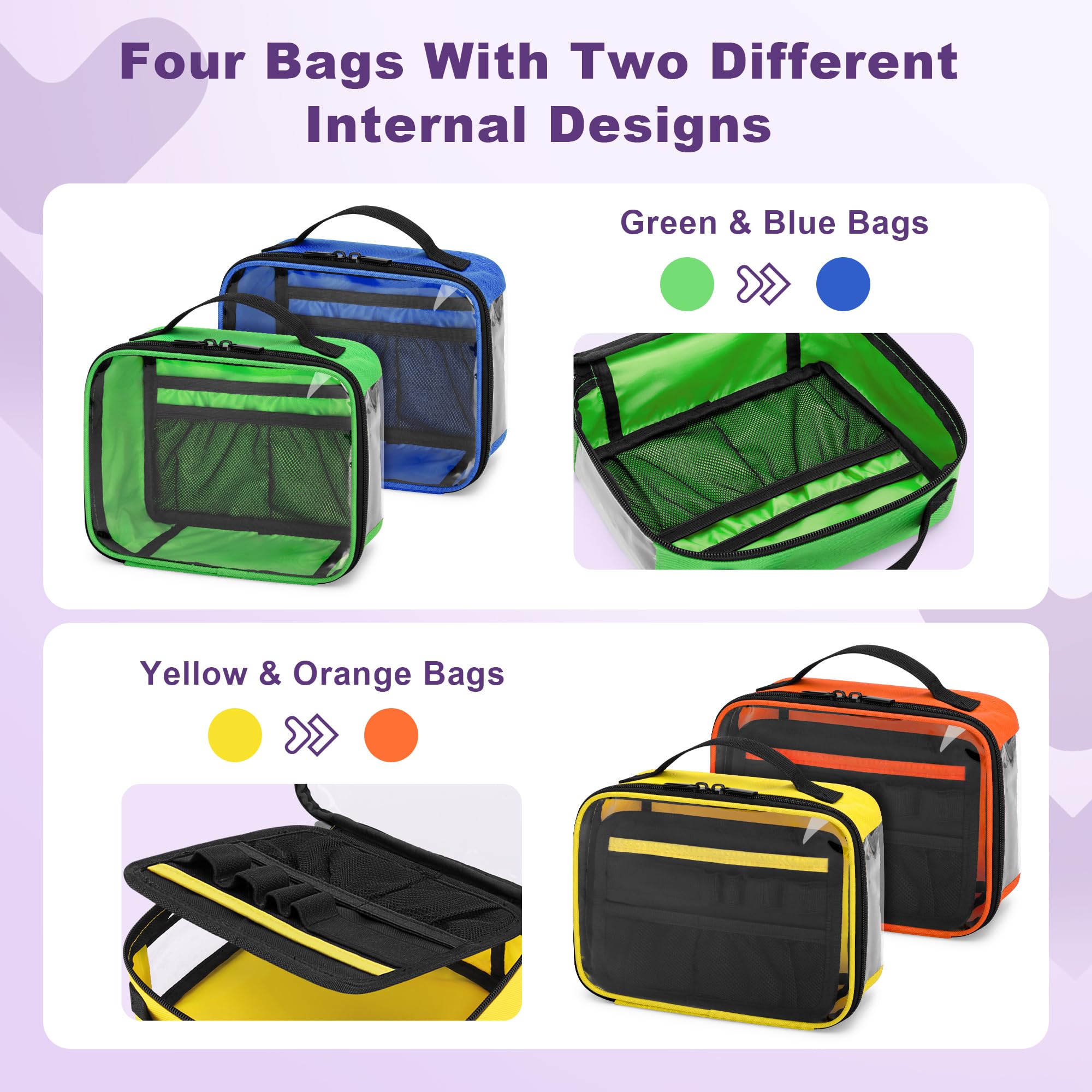 Trunab 4 kits de primeros auxilios vacíos, fundas transparentes con cremallera para organizar medicamentos y suministros para el hogar, el exterior y el coche (solo bolsa)