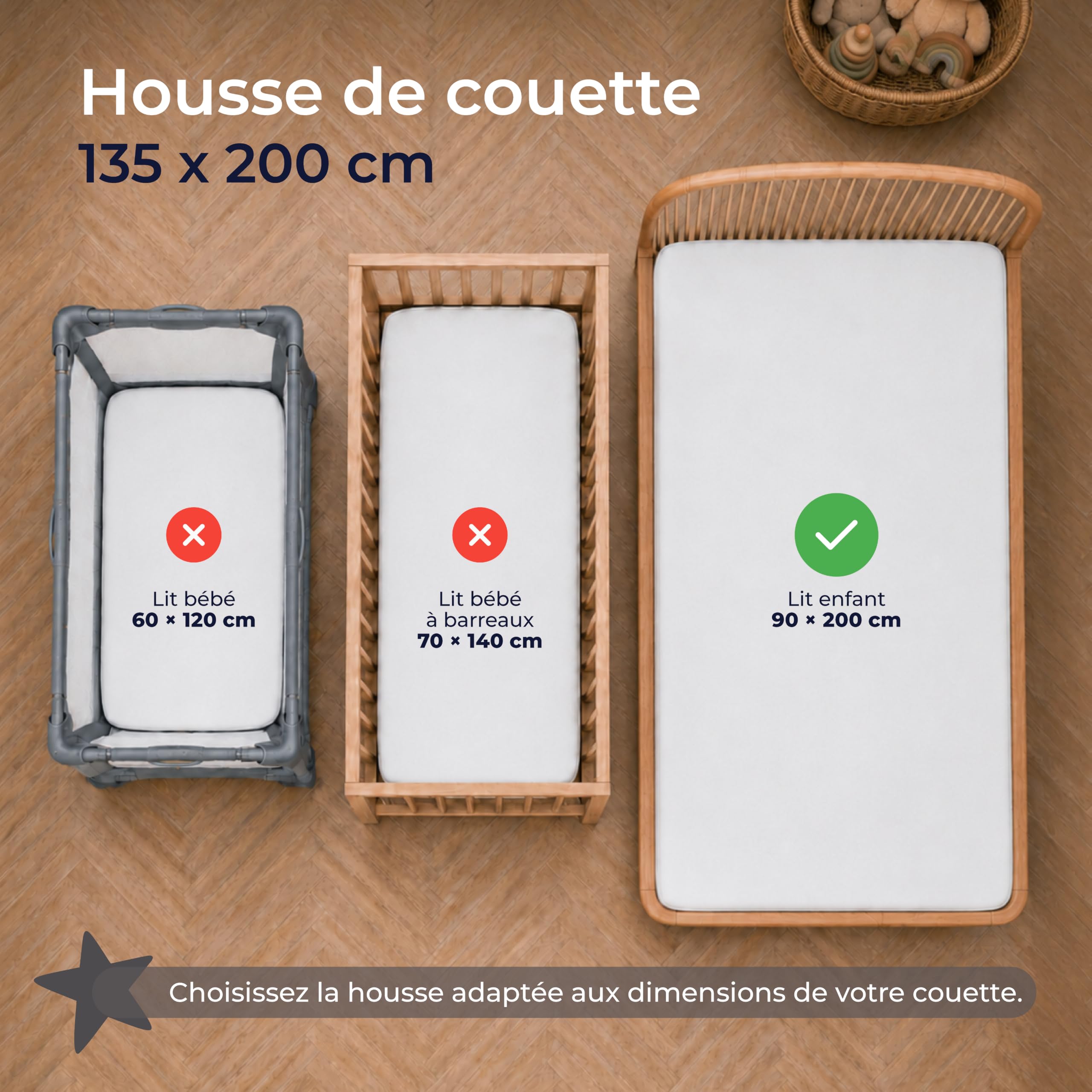 Dreamzie Parure de Lit Mousseline 135x200 Enfant 100% Coton Gris Clair