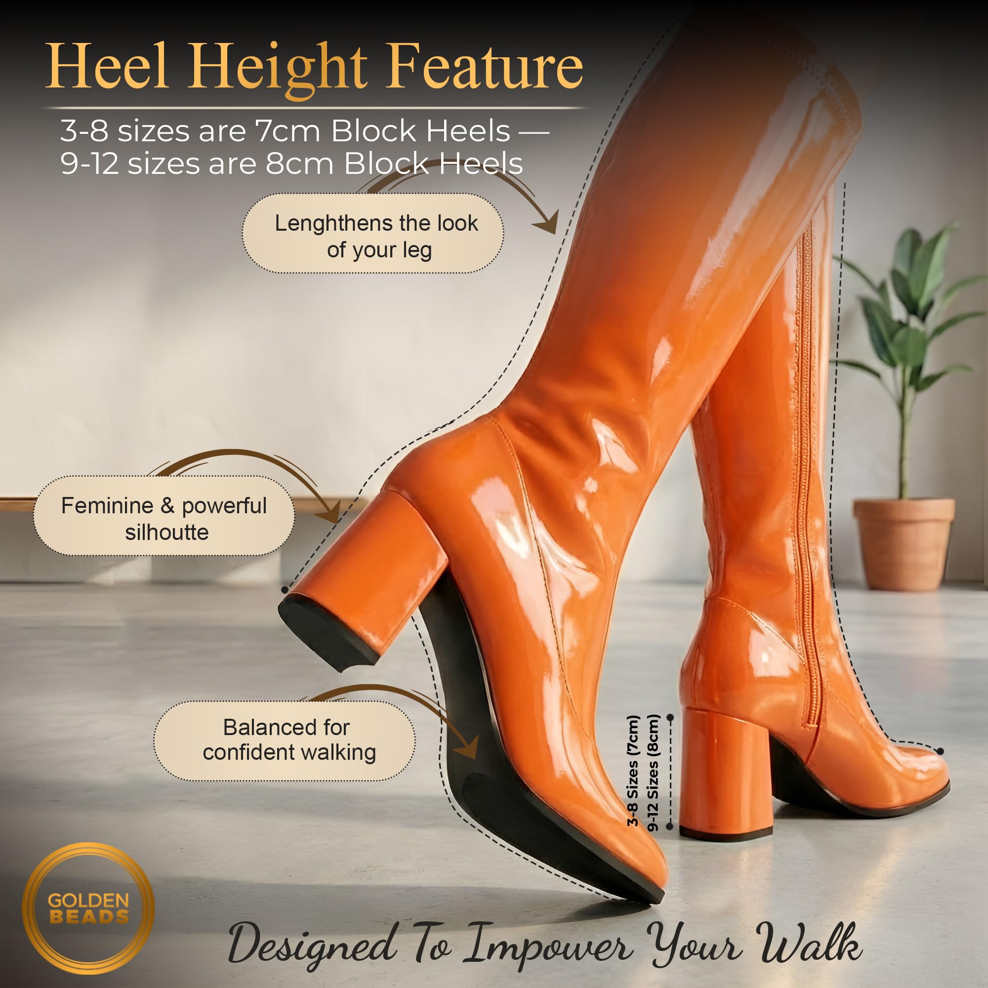Damen-GoGo-Stiefel, 1960er/70er-Retro-Look, Größe EU 36-47,5