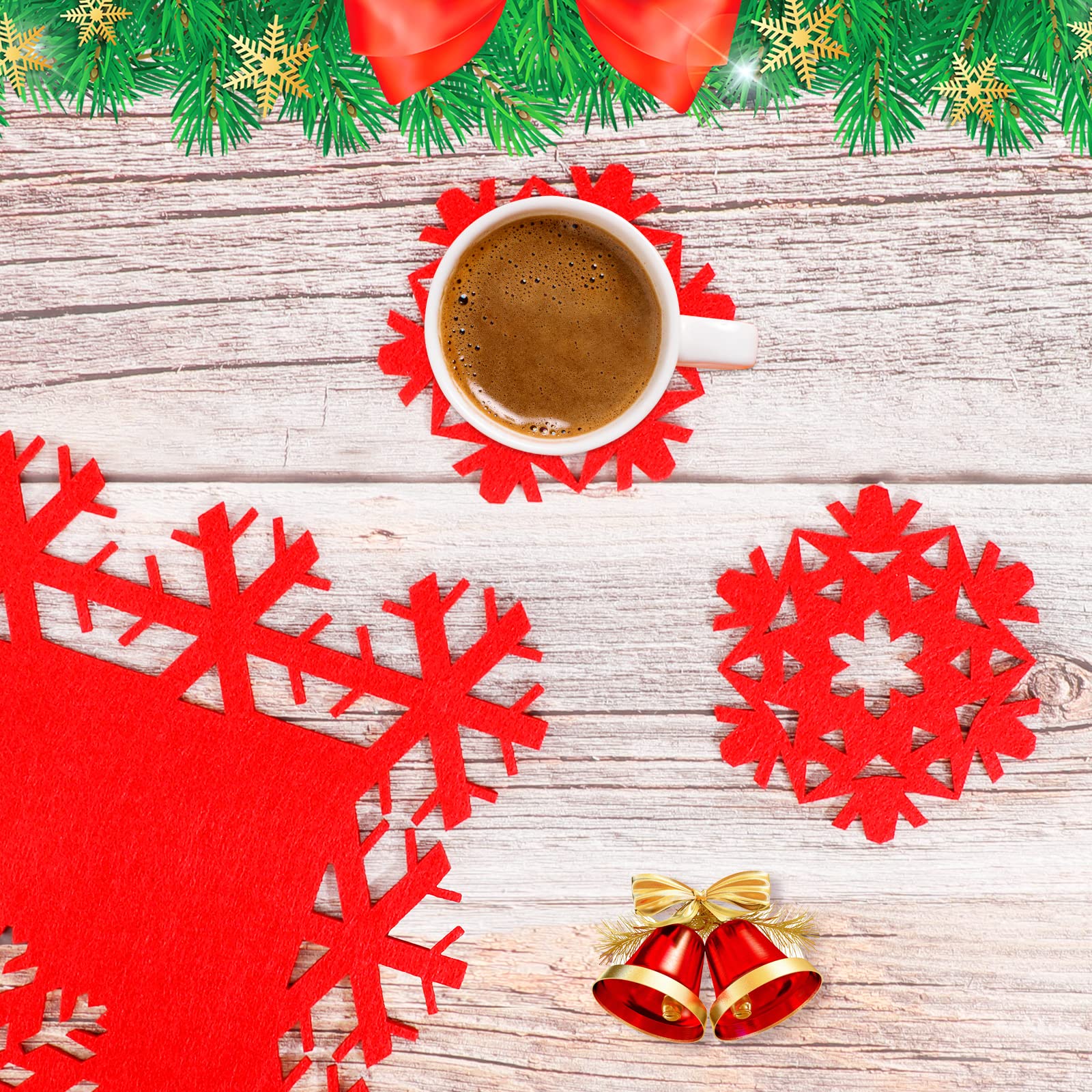 Manteles Individuales Y Posavasos Navideños - 8 Piezas Rojas Con Motivos De Reno - 30 Cm De Diámetro