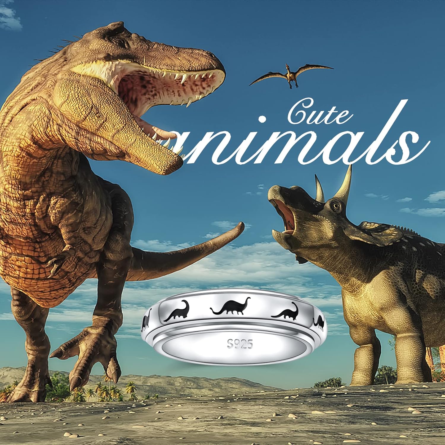 Yearace Spinner Rings for Anxiety 925 Sterling Silver Rotatable Musical Note/Faith Over Fear/Dinosaur Stress Relieving Fidget Ring Jewelry Gift for Women Men