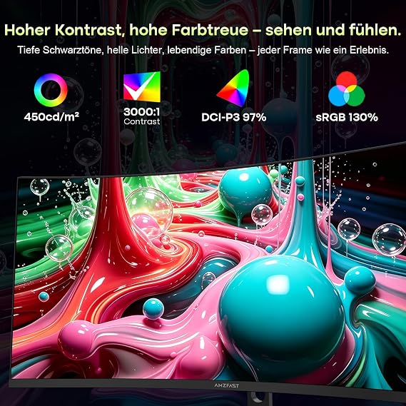 Amzfast 34 Inch Curved Gaming Monitor 3440 x 1440 UWQHD 240Hz 1ms MPRT 1500R VA Curved 21:9 3000:1 Contrast 130% sRGB HDR 400 Adaptive Sync Pip/PBP HDMI2.1 & DP1.4 VESA 75 x 75 mm AMZG34