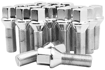 مجموعة كاملة من 20 قطعة من مسامير العروة M14x1.25 كروم 28 مم مسامير العروة ذات الساق المصنعية 17 مم سداسية تعمل مع سلسلة BMW F وهيكل سلسلة G الجديد