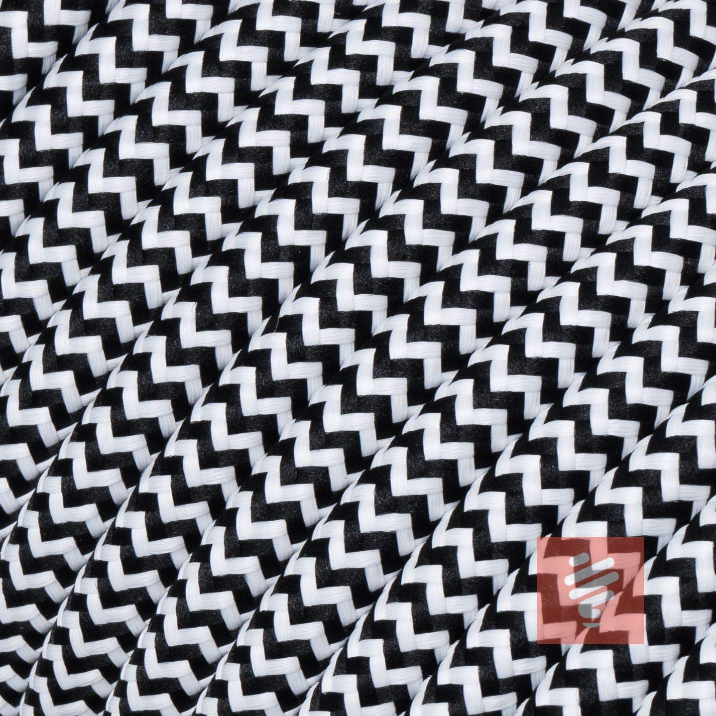 10m Textil Verlängerungskabel SCHWARZ-Weiss, Textilkabel mit Schuko-Winkelstecker und Kupplung aus Duroplast (Bakelit Optik)
