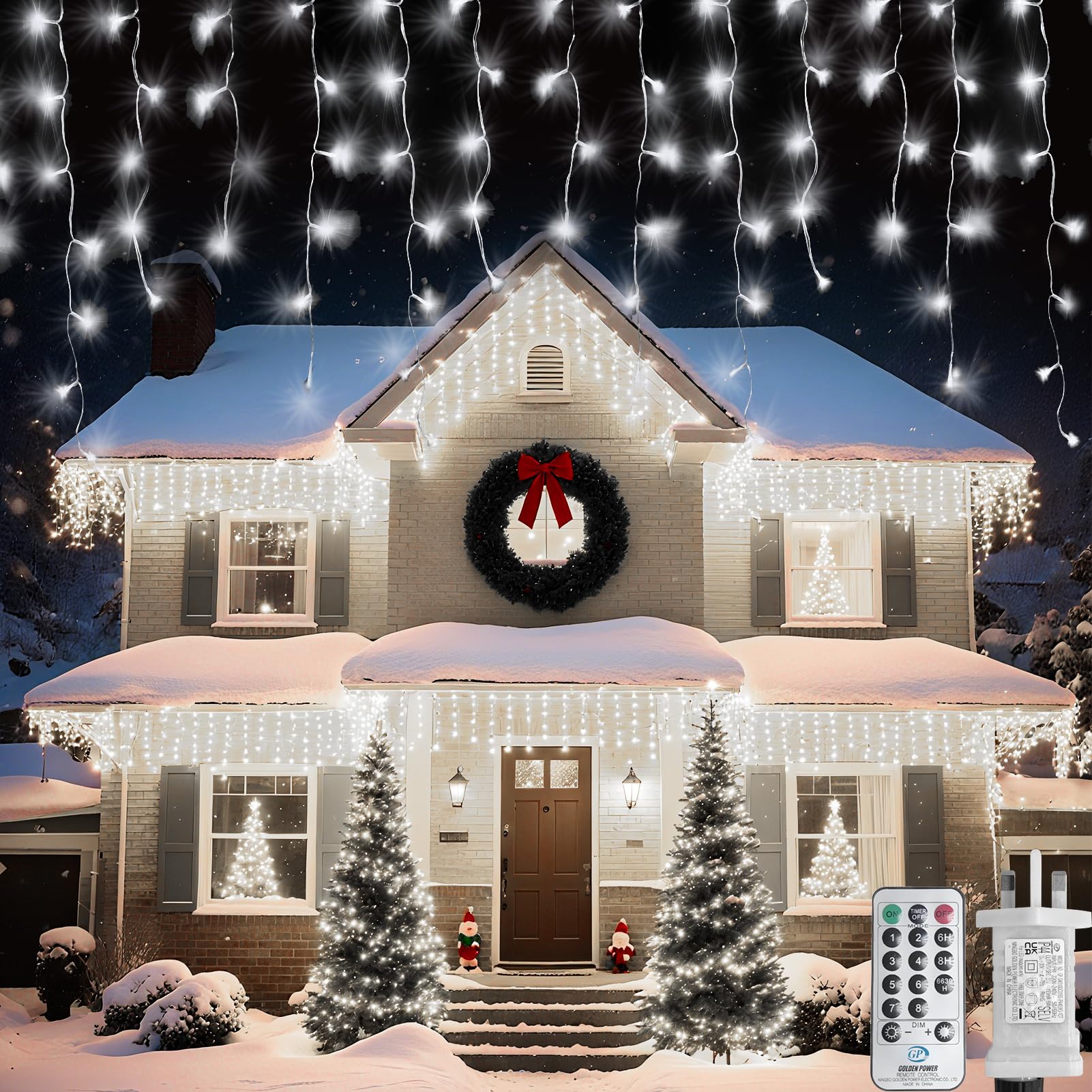 WOWDSGN Icicle Lights Outdoor, 880 LED 20M+5M/82FT Xmas Snowing Icicle Light