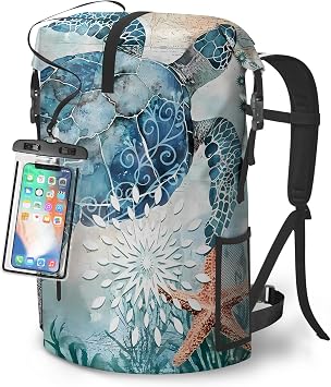 Waterproof Dry Bag Heavy Duty Marine Dry Bags for Kayaking Hiking Sea Turtle Nautical Starfish Backpack Roll-Top Closure Bag - Backpack Waterproof Phone Case 35L/55L/85L