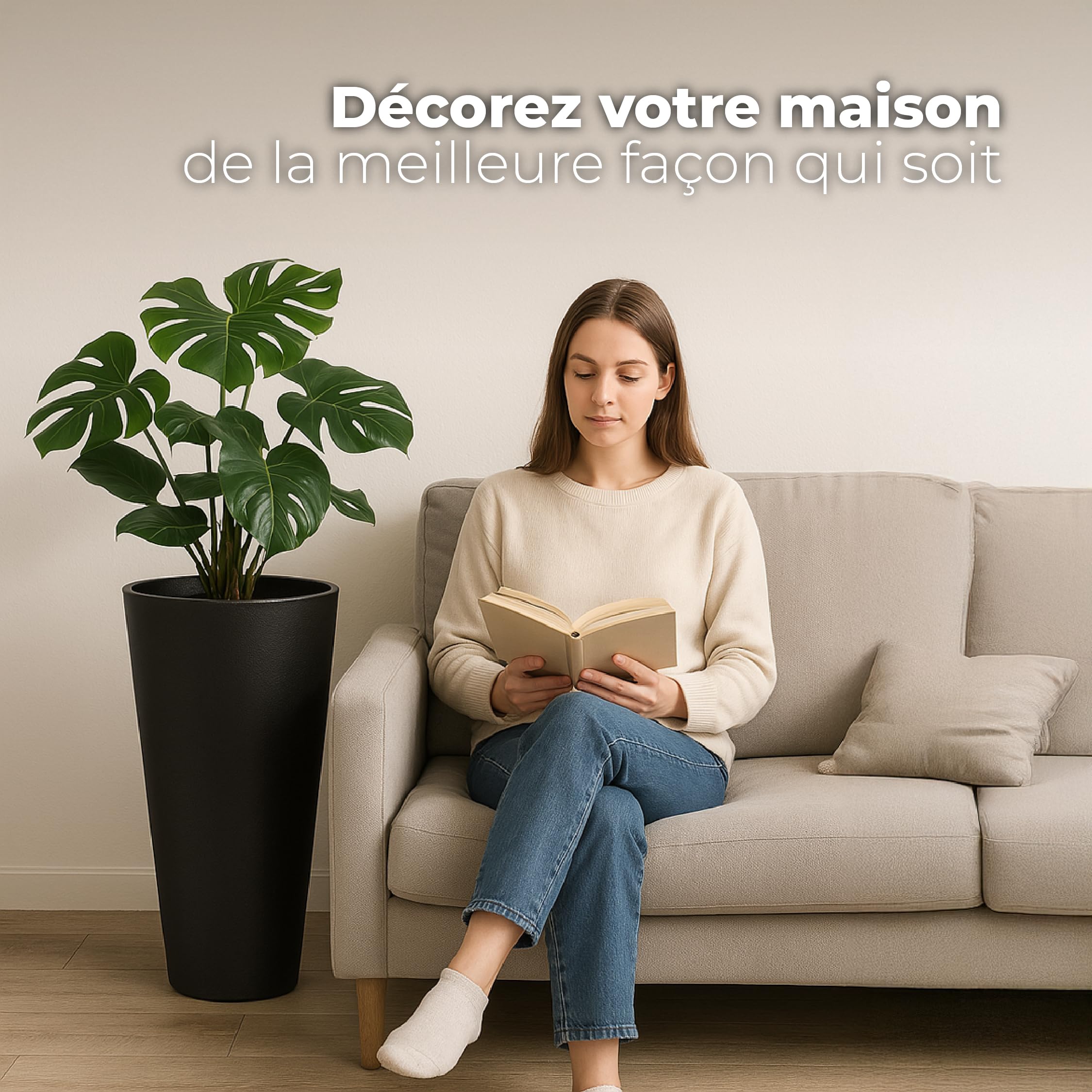 Pot de fleurs haut pour intérieur. Pot de fleurs haut pour intérieur, extérieur et terrasse. 30 cm (2 pièces) Lot de 2 pots de fleurs hauts et étroits décoratifs en plastique.