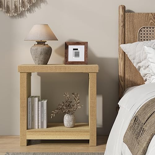 Miniatura 2 de Juego de 2 mesas auxiliares para sala de estar, mesas laterales estrechas con estantes de almacenamiento, mesa auxiliar cuadrada para dormitorio,