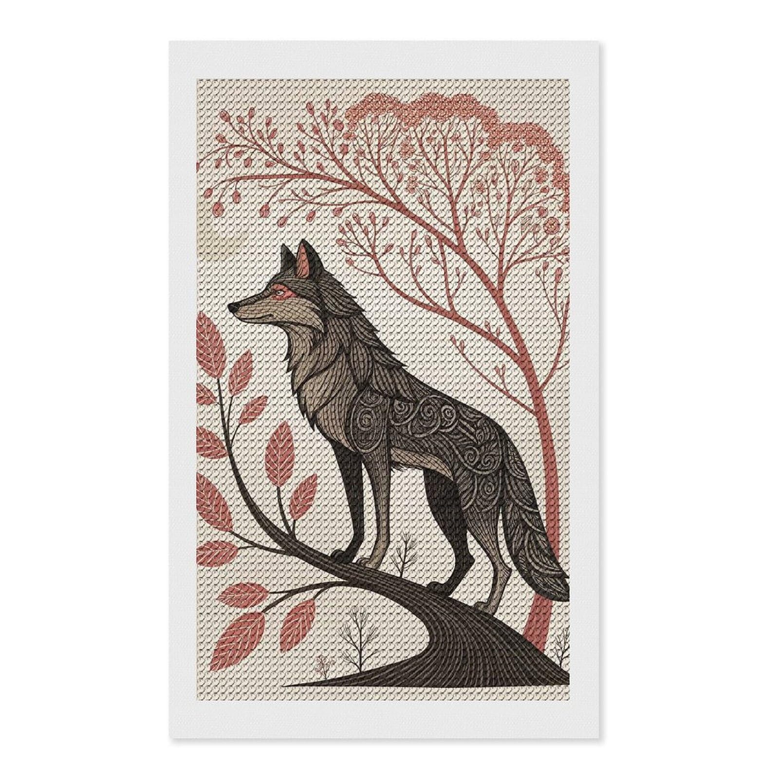 Junmoney Stylized Wolf on A Branch Round Drill Diamond Painting 12"x20", Satisfying Creative Project, Complete Accessories, Printed Canvas