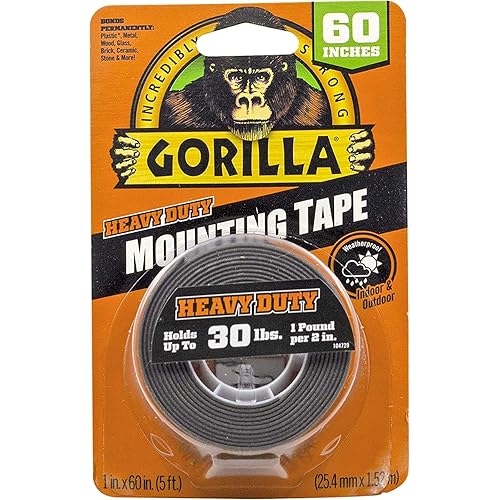 Gorilla - Heavy Duty Double Sided Mounting Tape, Weatherproof, 1" x 60", Black, (Pack of 1)