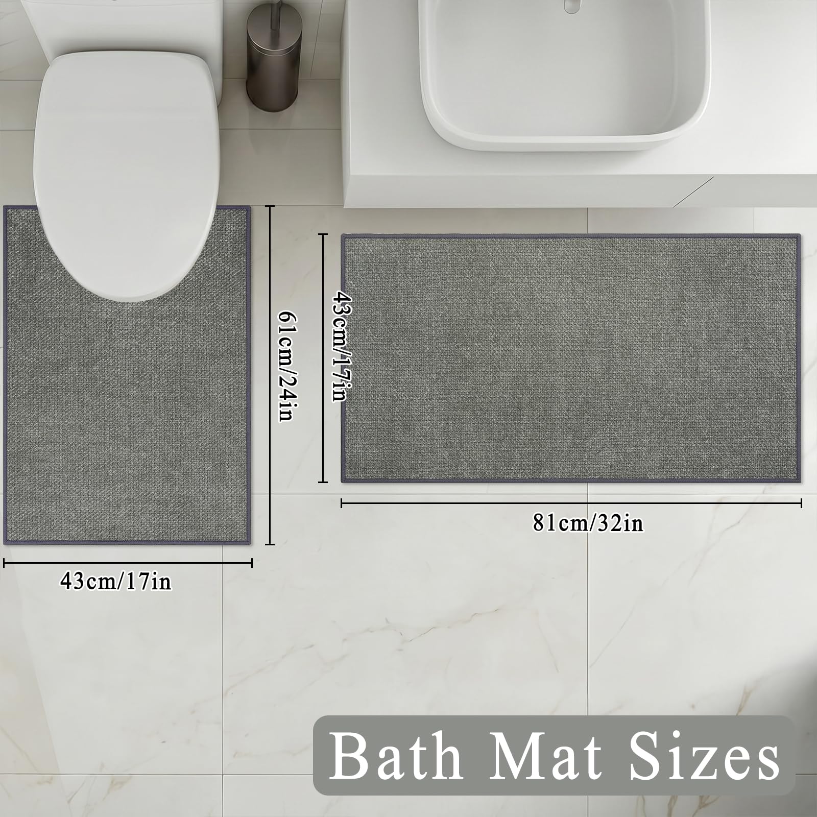 Famibay Set di 2 tappetini da bagno, antiscivolo, lavabili, assorbenti d'acqua, tappetino da bagno per pavimento del bagno, grigio