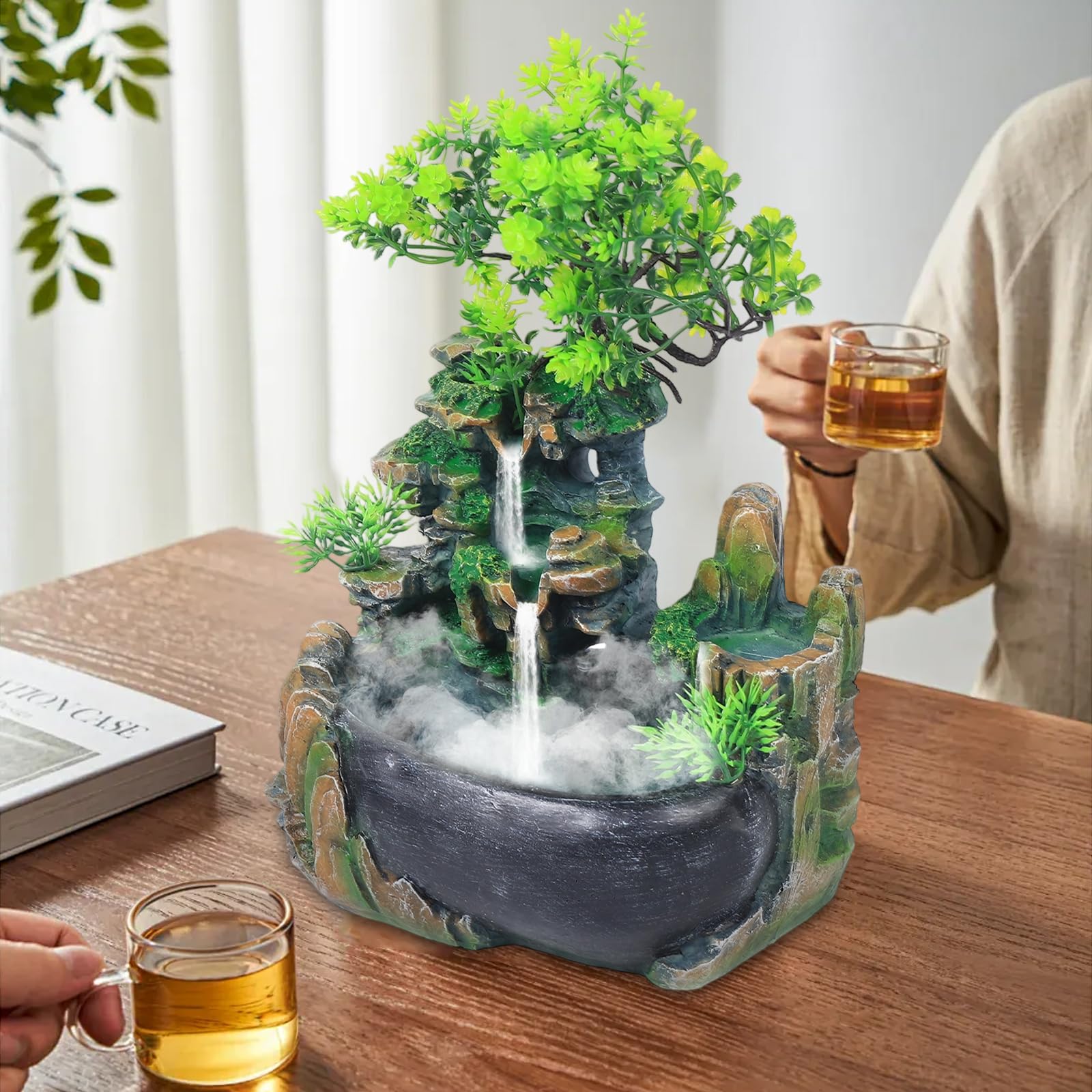 Fontaine de Table,Decorative Fontaines d'intérieur avec atomisation,Couleur Changeante LED,Maison, Bureau,Idéal Méditation et Détent,Cadeau de Noël