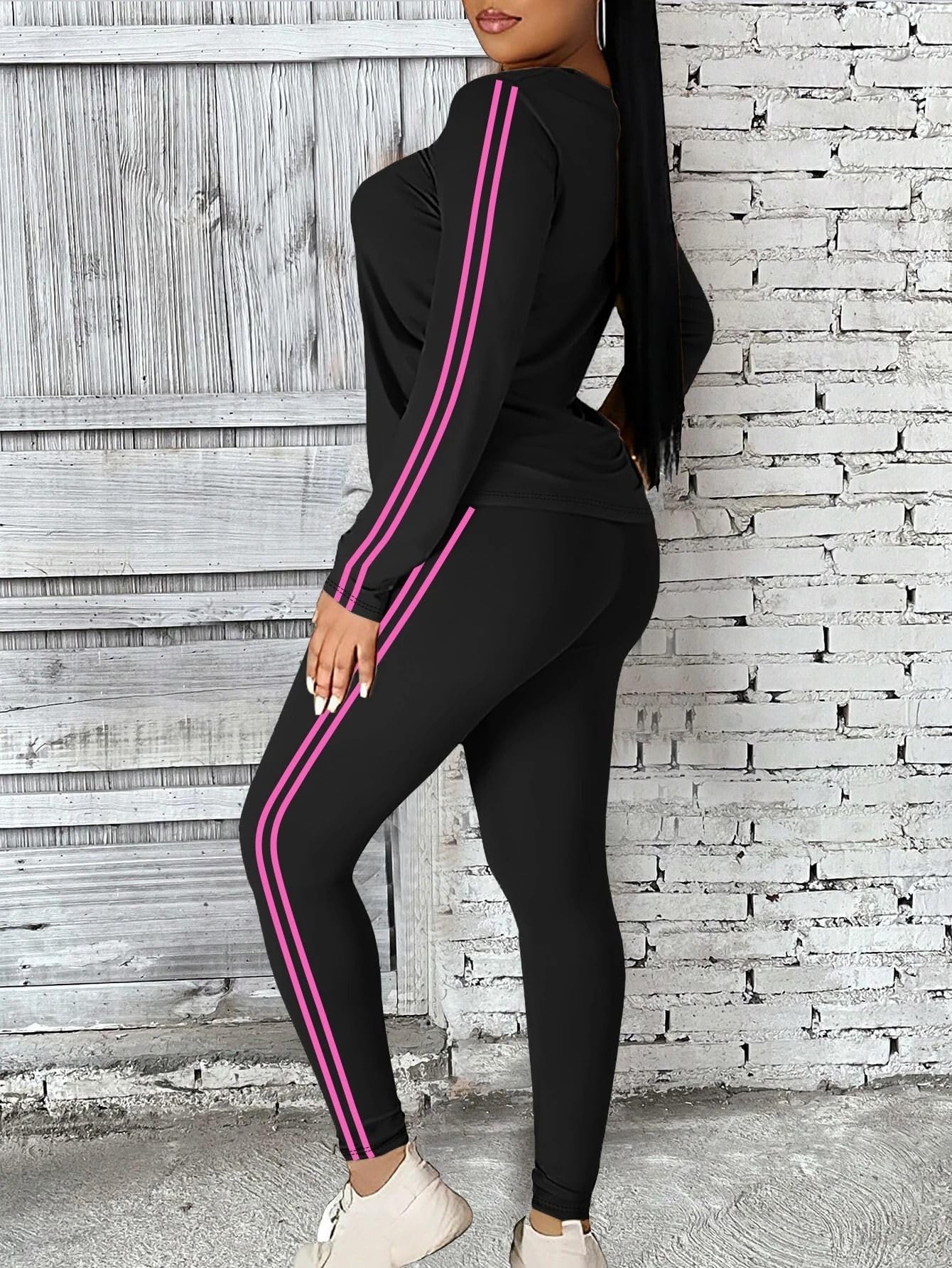 Conjunto de Yoga de 2 Piezas para Mujer: Parte Superior Rayada y Pantalón, Atuendo Transpirable