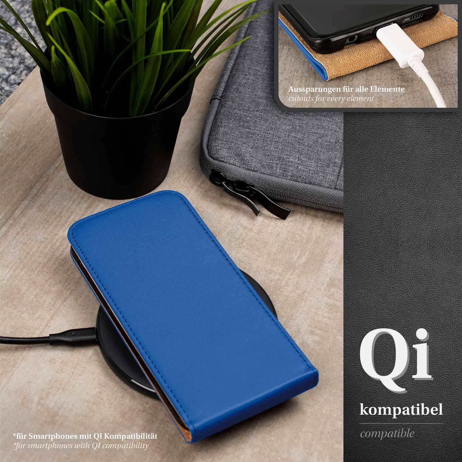 moex Custodia 4 in 1 per iPhone 17 Pro con 3 pellicole protettive, protezione a 360°, flip case + pellicola FlexProtect, in pelle PU, blu