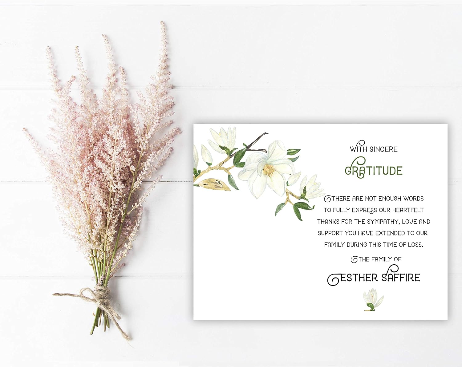 Sympathy Acknowledgement Cards, Magnolia Funeral Thank You and Bereavement Notes Personalized