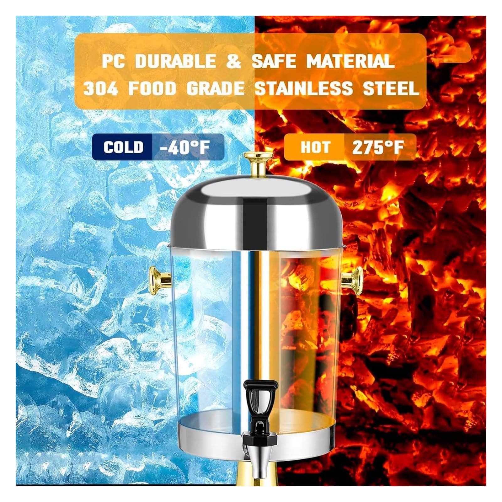 Dispensador De Bebidas con Grifo para Recipiente De Hielo, Máquina para Bebidas Frías Y Calientes, Zumos, Cerveza Y Agua, Un Color - 16 L