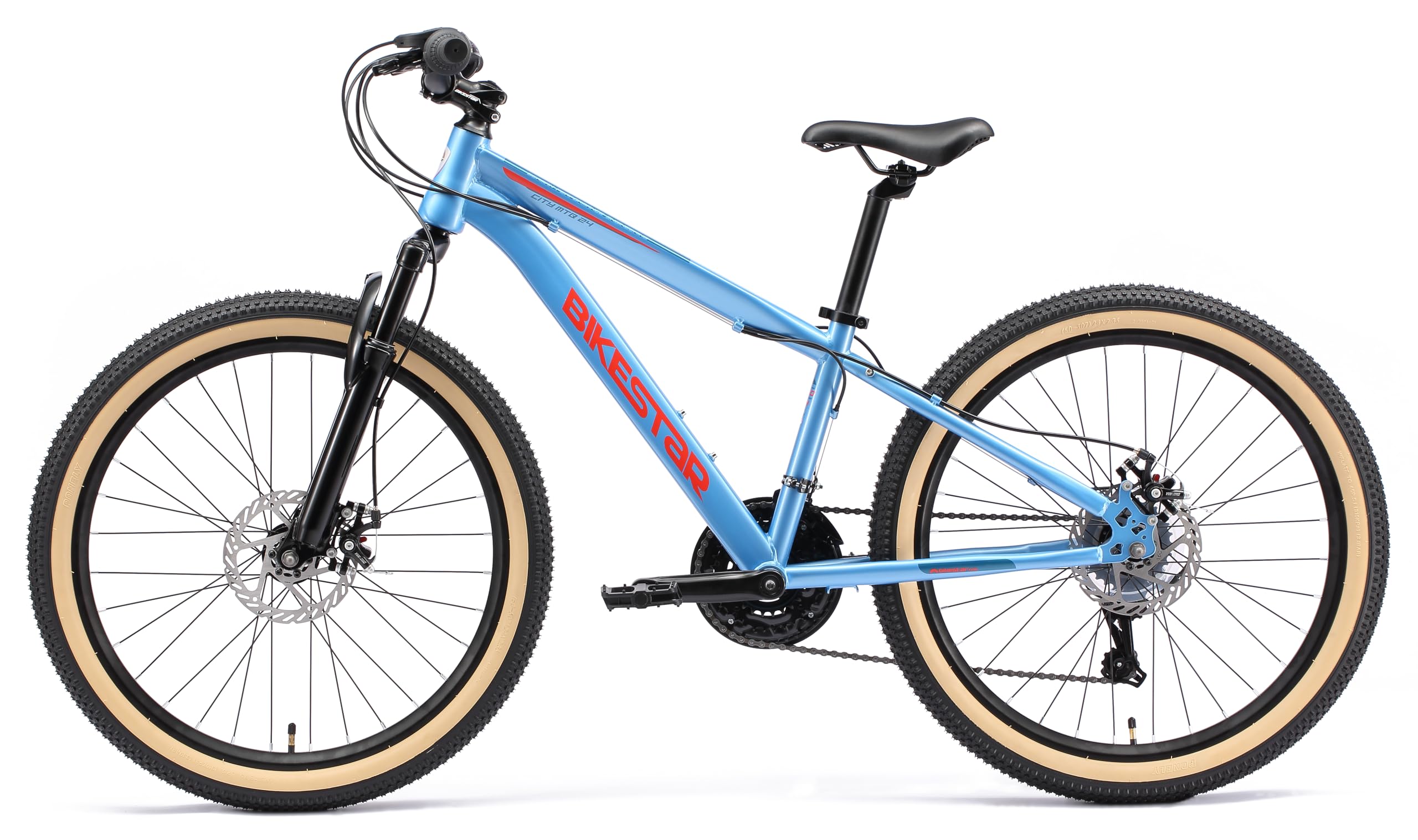 BIKESTAR MTB Mountain Bike 24" Alluminio per Bambini 8-12 Anni | Bicicletta Telaio 13 Pollici 21 velocità Shimano, Hardtail, Freni a Disco, sospensioni