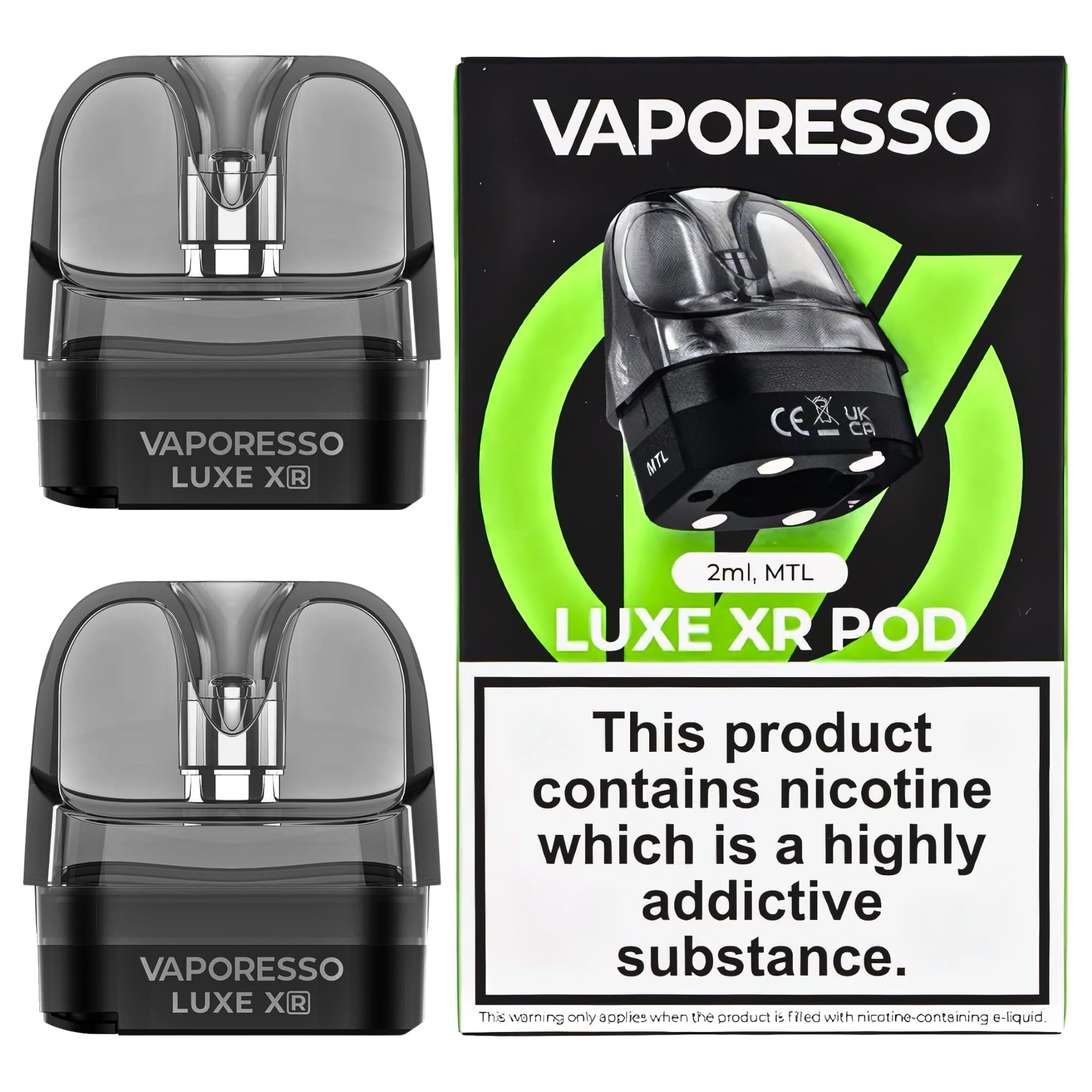 Vaporesso Luxe XR Replacement Pod [MTL] - 2 Pack (No Coil) - Leak-Resistant, Adjustable Airflow, E Cig 2ml Vape Pods, No Nicotine (2 Pods)