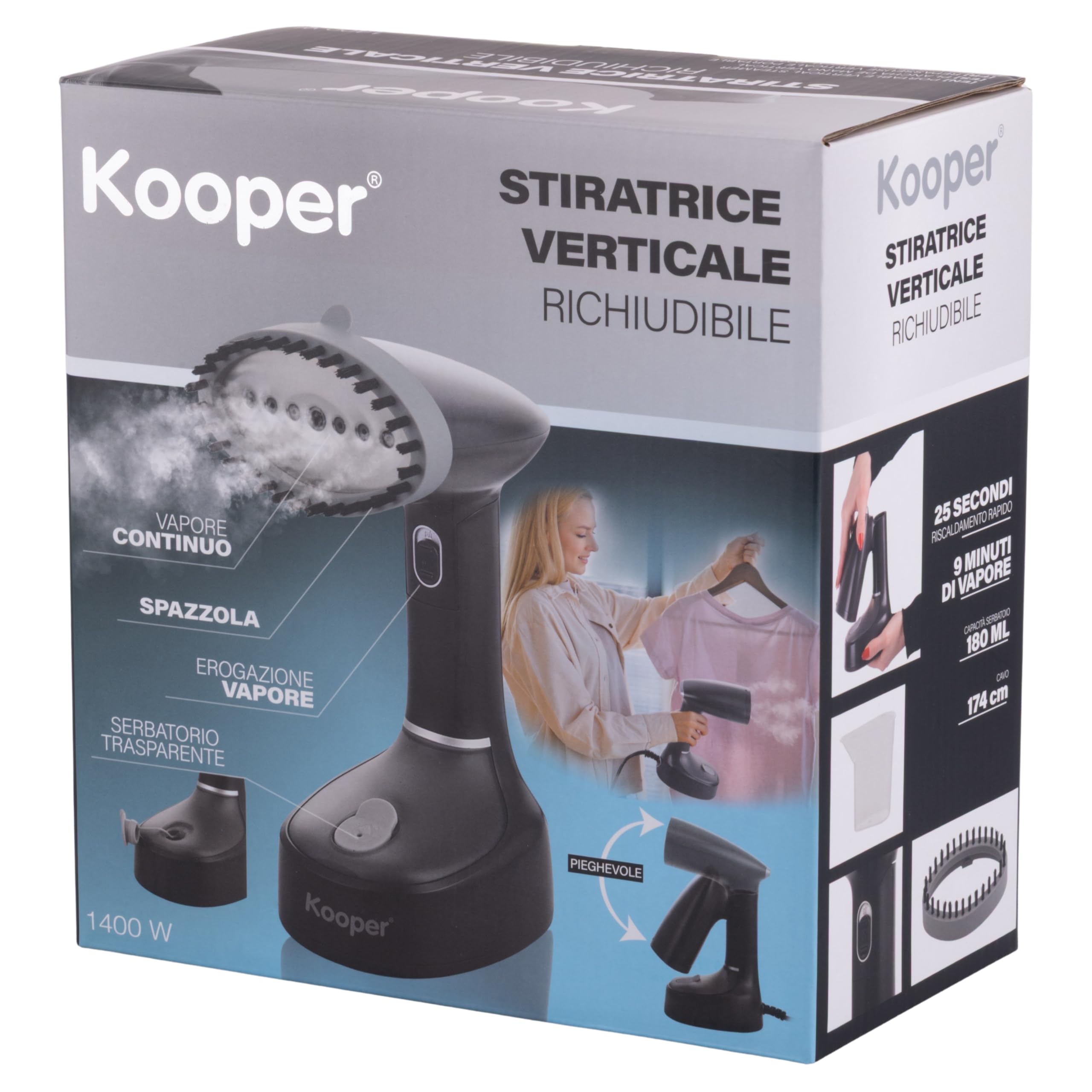 Ferro da stiro verticale richiudibile 1400W, grigio e silver, Kooper