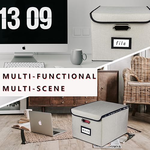 Miniatura 6 de Caja organizadora de archivos plegable, cajas de almacenamiento para colgar archivos con tapa, caja de carpetas de archivos portátil de lino con