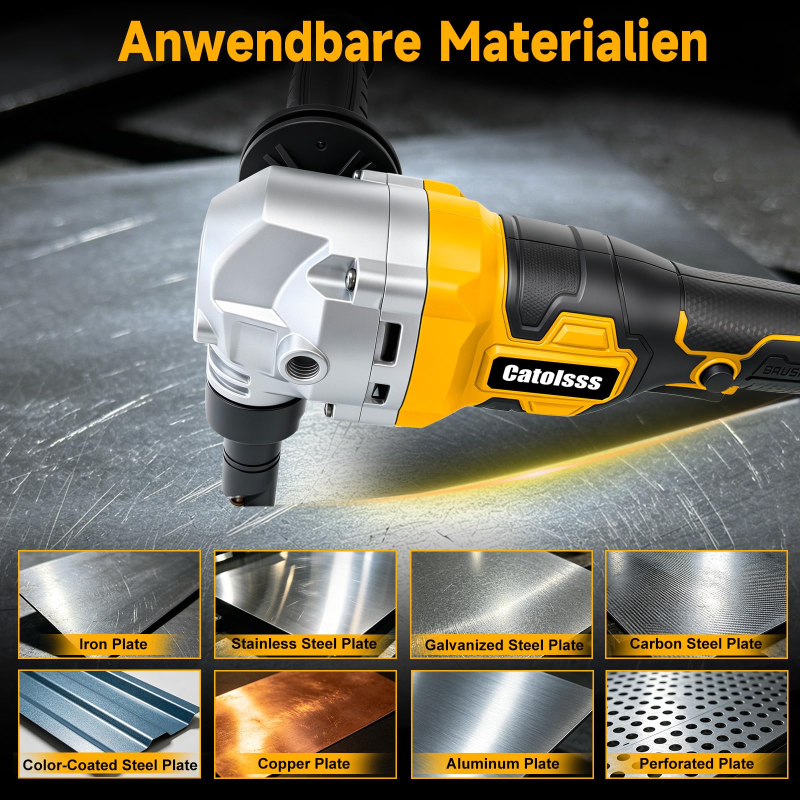 Knabber Blechknabber Kompatibel mit Dewalt 20V Akku,450W Kabellose Blechnibbler mit Bürstenlos Motor, 30000U/min,360° drehbarer Knabberkop Elektrische Blechschere für Edelstahl & Aluminium(ohne Akku)