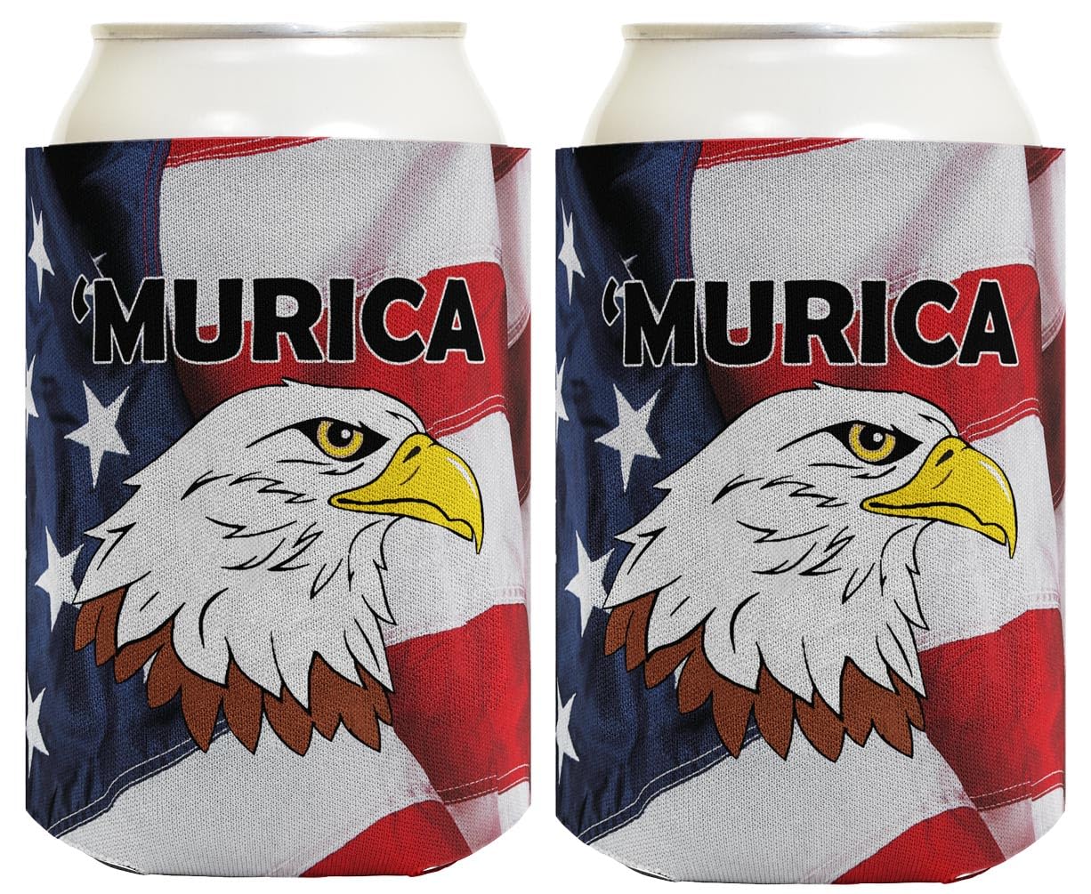 4th of July Funny Can Coolie Murica Bald Eagle American Flag 2-Pack Can Drink Thermocoolers