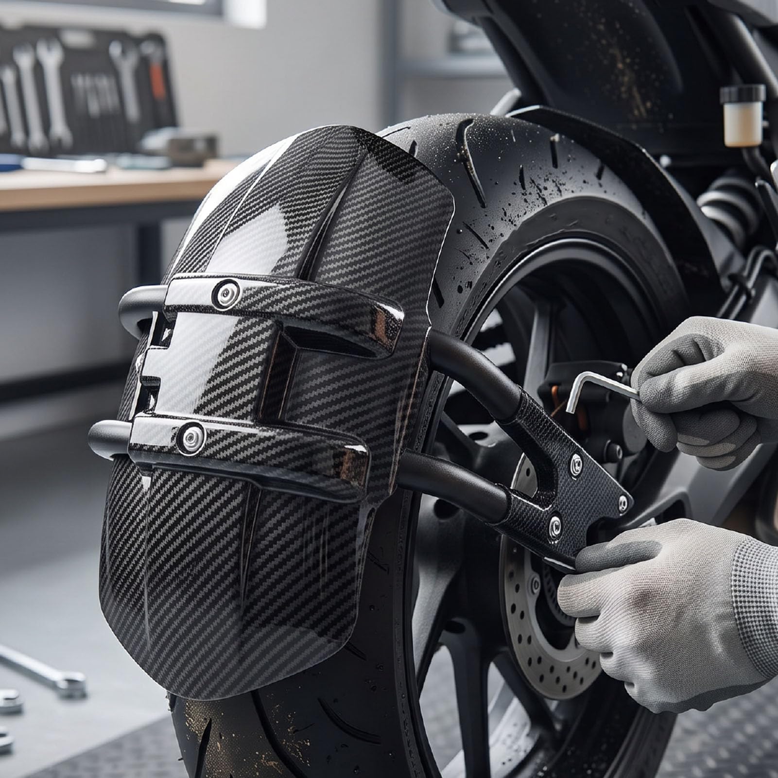 Luocute Tylny Błotnik Motocykla z Włókna Węglowego do Zontes 368G | Metalowa Konstrukcja ABS, Osłona Przeciwbryzgowa Bez Wiercenia, Blokuje Sól drogową, Lekki Ochraniacz